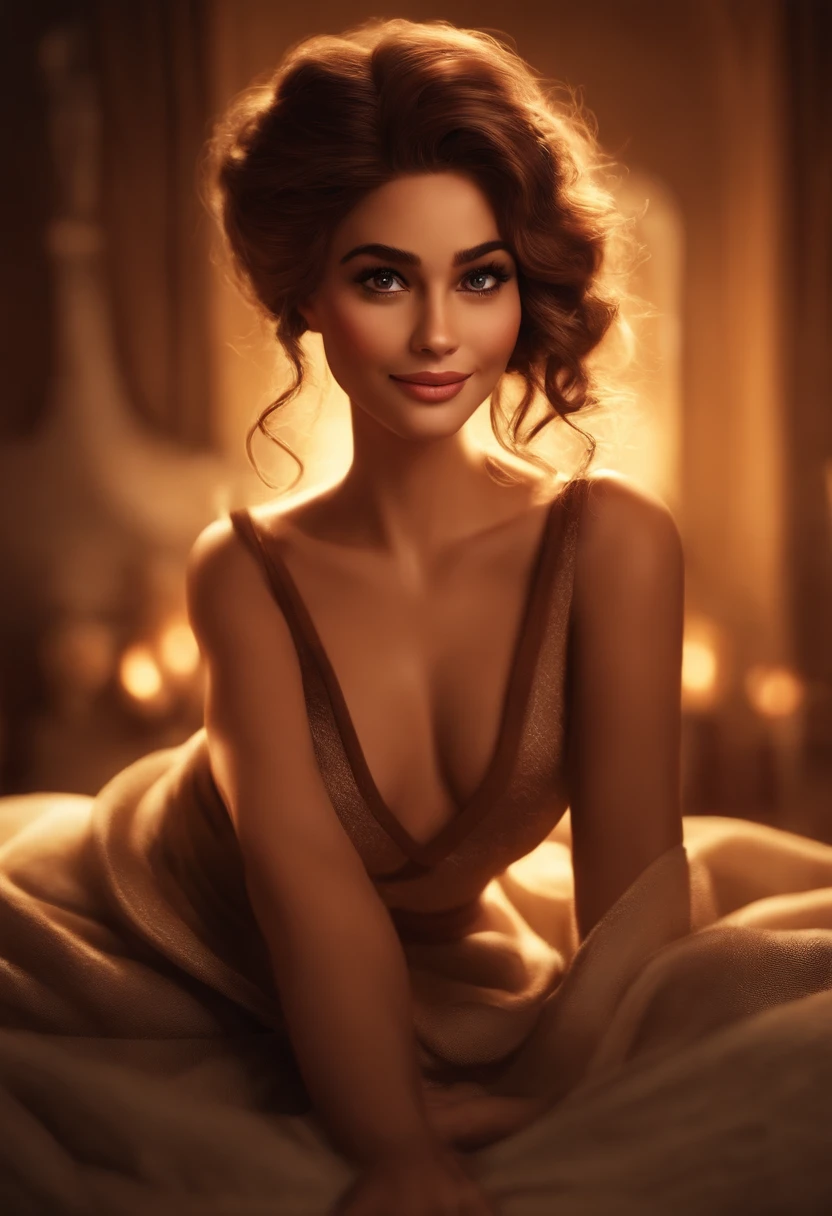 Imagem estilo Pixar com caractere 3D, mulher morena, cabelos castanhos longos , Dark brown eyes dancing, Maquiagem Disney,Pescador, bonitinho, sorridente ,Close-up, Pixar, Disney, Cinema lighting, surgical pajama dress, with surgical forceps in each hand