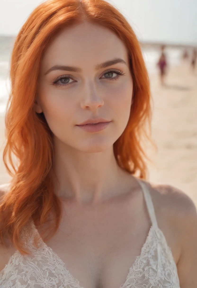 Cute pregnant woman on the beach,8k,bela paisagem da praia,(orange hair)