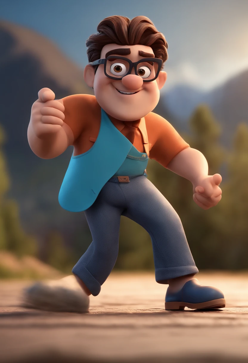 Cartoon character of a man with black glasses and a blue shirt, animation character, Caractere estilizado, animation style rendering, 3D estilizado, Arnold Maya render, 3 d render stylized, toon render keyshot, Personagem 3D, Personagem 3D, 3d rendering stylized, 3 d character render, personagem de desenho animado, Personagem de close up, Pose de personagem, (Estilo Pixar) (master part:1.2) (Bokeh) (best quality) (pele detalhada) (textura detalhada) (8k) (argila) (Cinematic lighting) (foco nítido