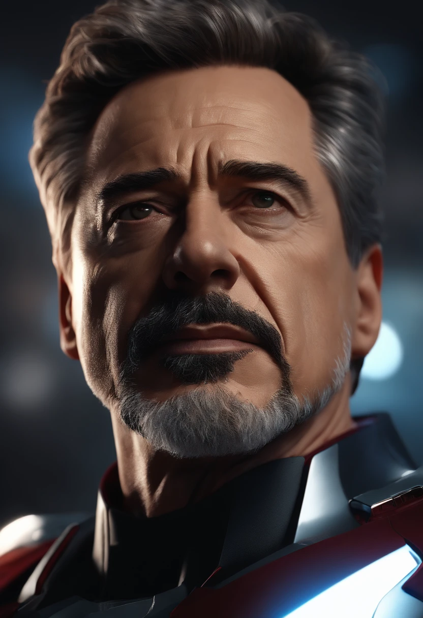 Marvel, Old man Tony Stark, realistically, dynamic lights, old, gray stubble, full shoot, (extremely detailed CG unity 8k wallpaper), trending on ArtStation, trending on CGSociety, High Detail, Sharp focus, dramatic, photorealistic