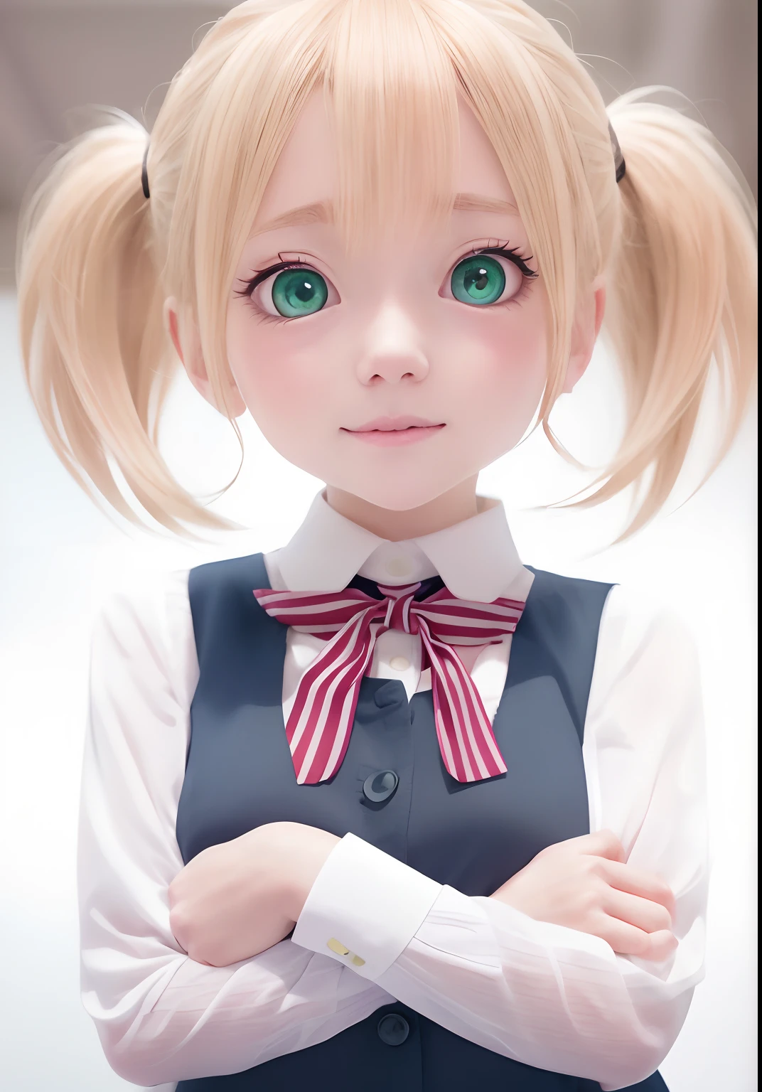 anime girl with blonde hair and green eyes wearing a school uniform, anime moe artstyle, anime visual of a cute girl, kawaii realistic portrait, shikamimi, an anime girl, cute anime face, cute anime girl, gapmoe yandere, cute anime girl portraits, portrait of an anime girl, cute anime girl portrait, anime waifu, young anime girl