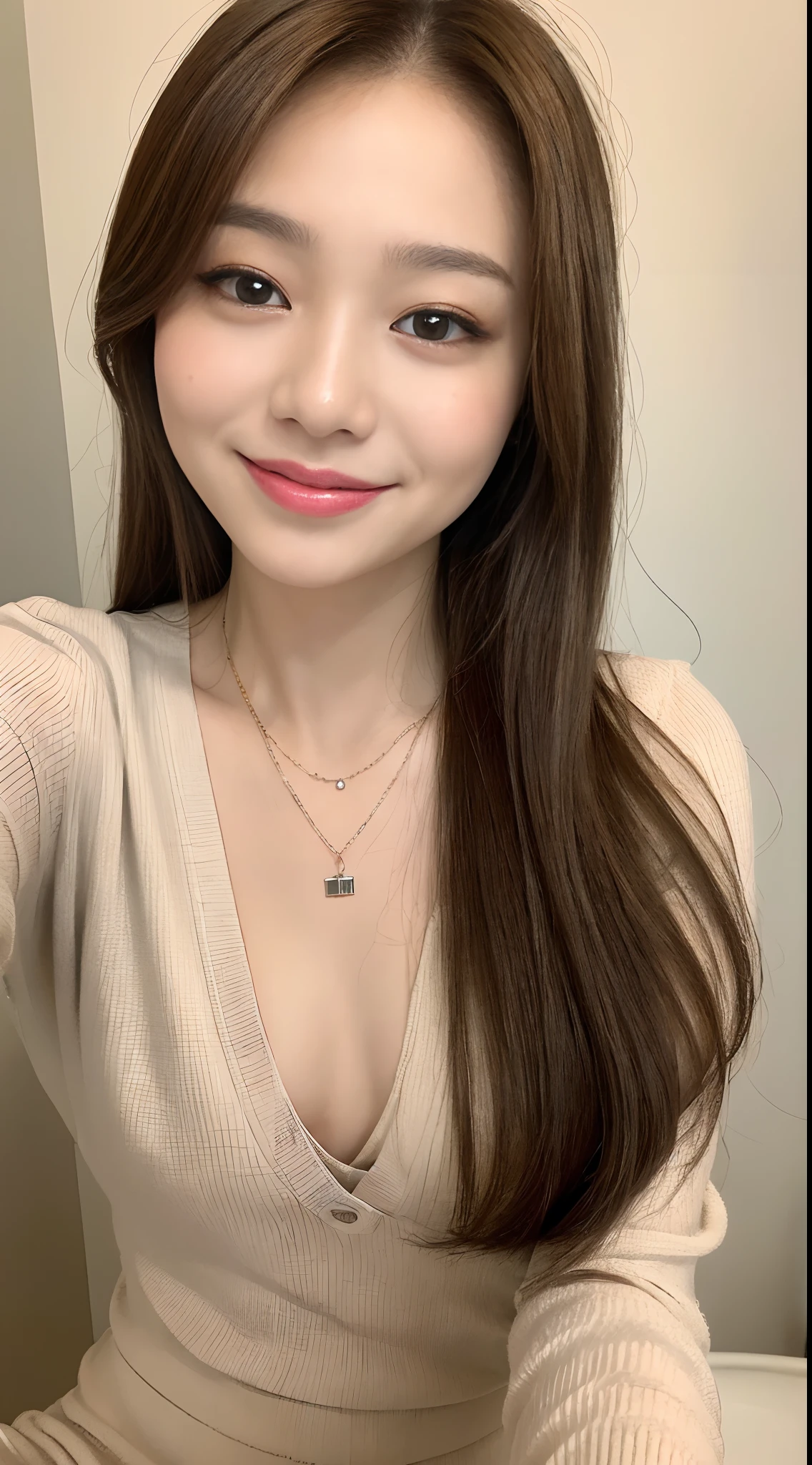 ((natta、Realistic light、top-quality、8K、​masterpiece:1.3))、1girl in、Slim Beauty:1.4、abdominals:1.1、(light brown hair、Smaller chest:1.3)、long-sleeve、long trousers:1.1、bath room、ultra beautiful faces、Delicat eyes、二重まぶた、A smile、a necklace、A bracelet、耳Nipple Ring