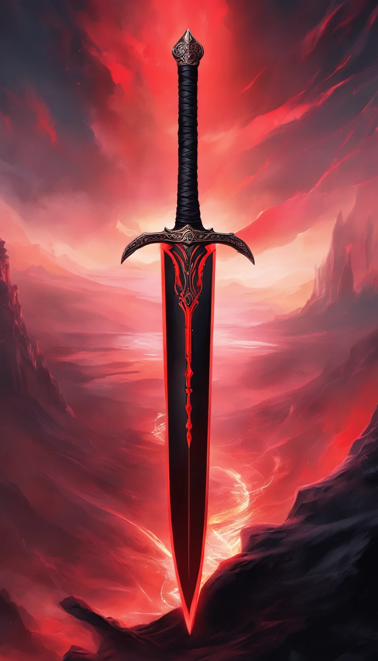A red and black sword with a red light shining through it - SeaArt AI