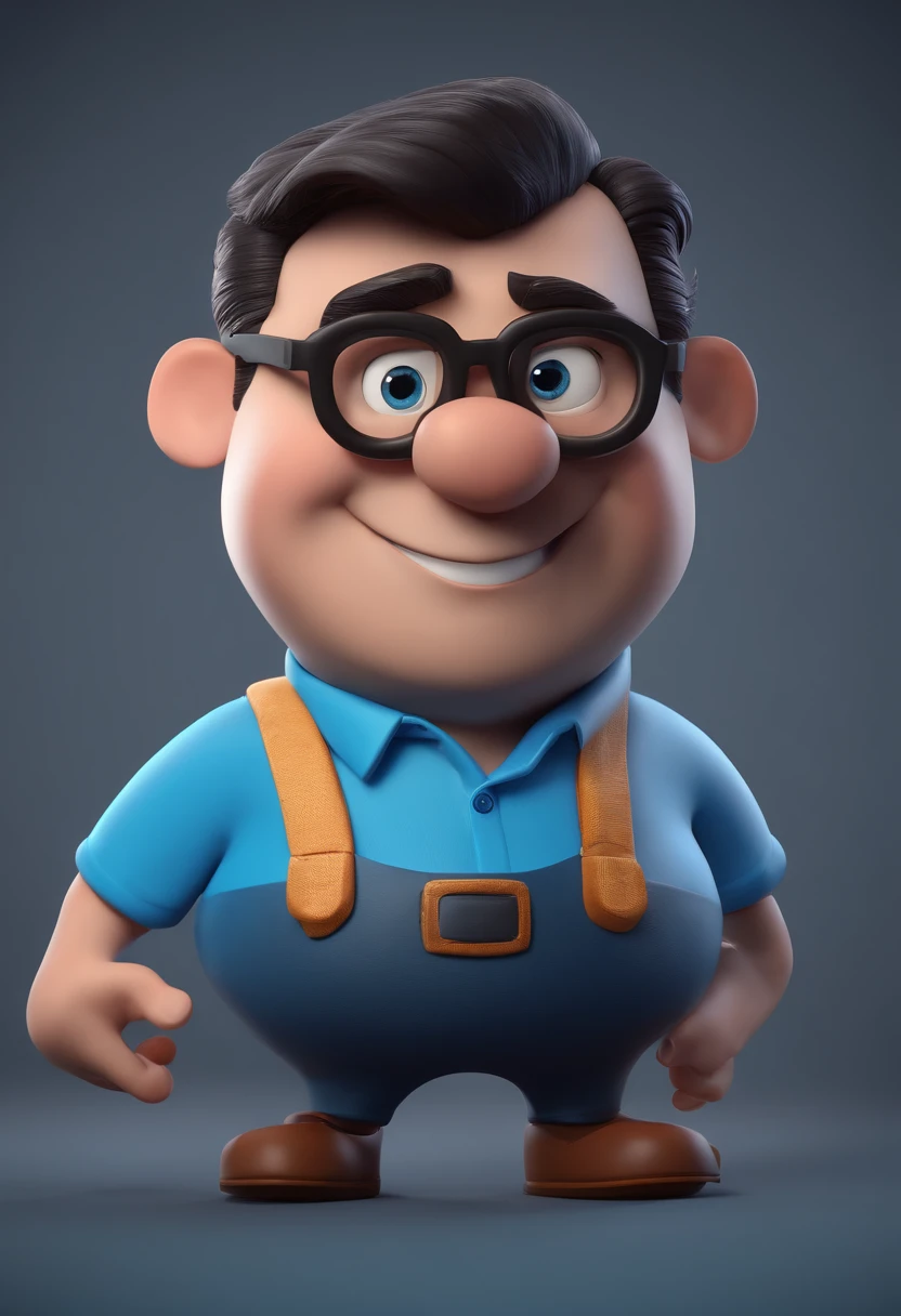 Cartoon character of a man with black glasses and a blue shirt, animation character, Caractere estilizado, animation style rendering, 3D estilizado, Arnold Maya render, 3 d render stylized, toon render keyshot, Personagem 3D, Personagem 3D, 3d rendering stylized, 3 d character render, personagem de desenho animado, Personagem de close up, Pose de personagem,  (Estilo Pixar) (master part:1.2) (Bokeh) (best quality) (pele detalhada) (textura detalhada) (8k) (argila) (Cinematic lighting) (foco nítido