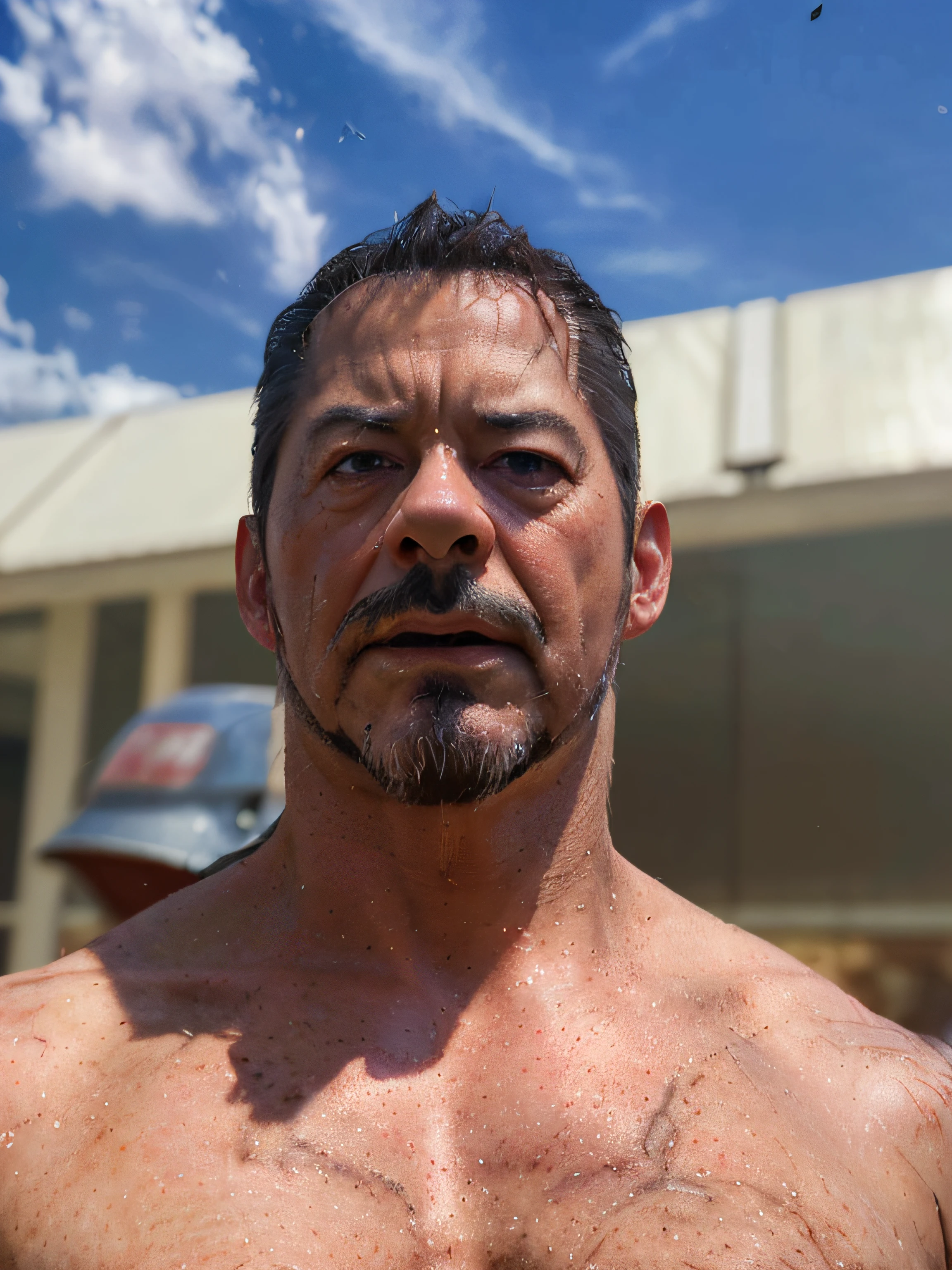 Marvel, Old man Tony Stark, realistically, dynamic lights, old, gray stubble, full shoot, (extremely detailed CG unity 8k wallpaper), trending on ArtStation, trending on CGSociety, High Detail, Sharp focus, dramatic, photorealistic