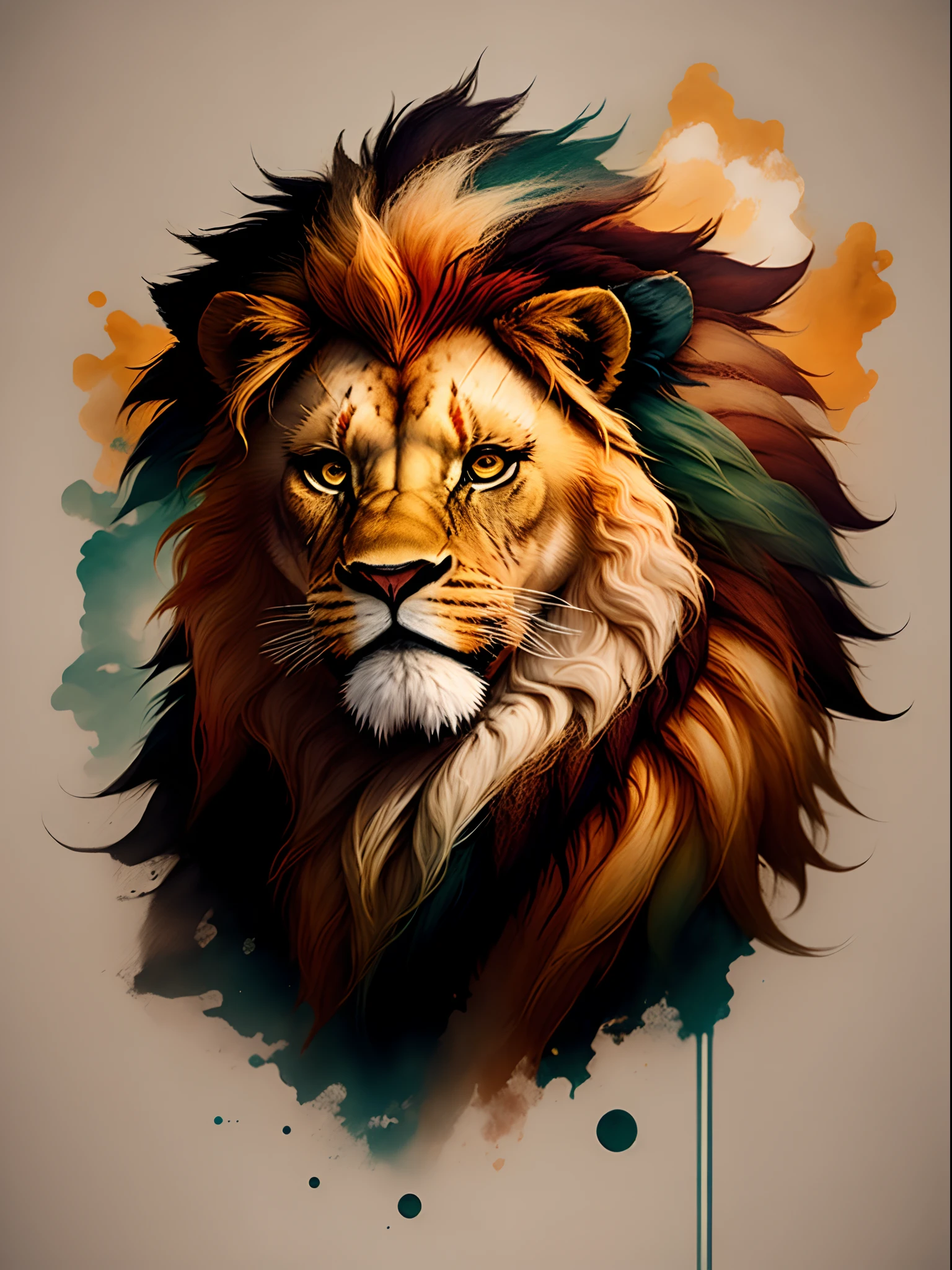 A painting of a smiling lion, with its mane hair shaped like a cannabis sativa leaf on a black background