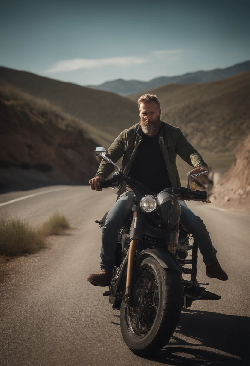 Image of a motorcycle mechanic Pix format air blond green eyes with beard