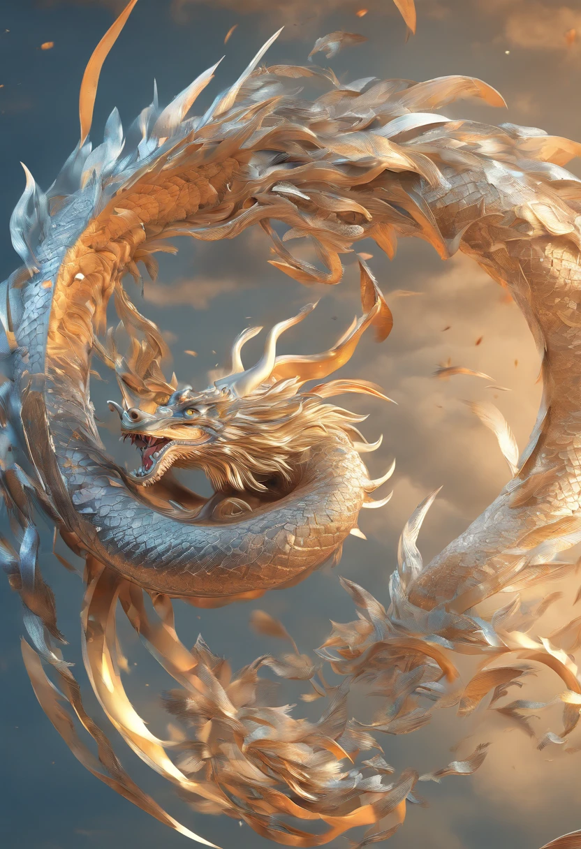 ((Masterpiece)), (((Best quality))), ((Ultra-detailed)),  (Amazing:1.1),Chinese Dragon, Nature, sky and ground, Big wind, wind blown, Line Cloud,Light shoot from the cloud,with blue sky and white clouds, an award winning photograph, BLN-L24,High contrast,Low saturation,High saturation 8k 3D, F 2.8lens, Aerial view, Cinematic lighting