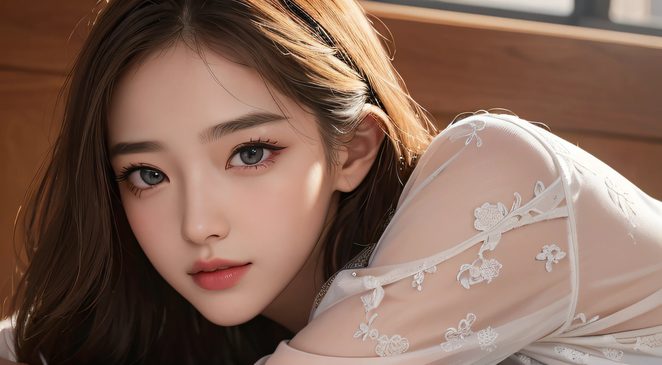 masterpiece, best picture quality, high quality, beautiful girl, Japanese, Japanese school girl, popular Korean makeup, detailed, swollen eyes, detailed eyes, detailed skin, beautiful skin, ultra high resolution, (reality: 1.4), very beautiful, slightly younger face, beautiful skin, slender, (ultra realistic), (illustration), (high resolution), (8K), (highly detailed), (best illustration), (beautifully detailed eyes), (super detailed), (wallpaper), (detailed face), looking at viewer, fine details, detailed face, pureerosfaceace_v1, smiling, looking straight ahead, looking straight ahead, angle from waist up, realistic photo, bright lighting, professional lighting, blonde, long hair, dark abandoned, big red moon, gorgeous red and black dress, mature woman,キスショット・アセロラオリオン・ハートアンダーブレード
