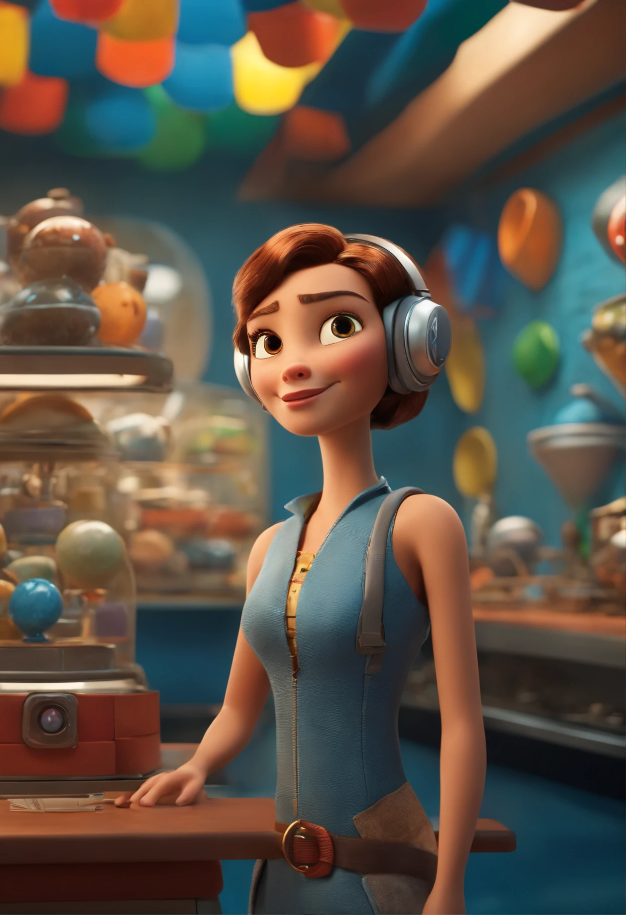 Um arquiteto de sonhos futurista, mas realista, inspired by Pixar animation, de perto. The character takes center stage with captivating facial expressions, oferecendo um toque de irrealidade.