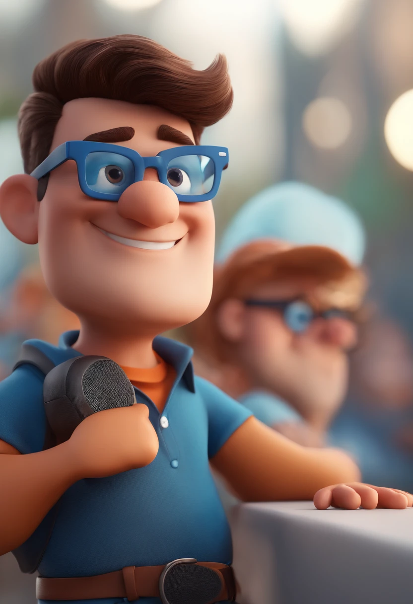 Cartoon character of a man with black glasses and a blue shirt, animation character, Caractere estilizado, animation style rendering, 3D estilizado, Arnold Maya render, 3 d render stylized, toon render keyshot, Personagem 3D, Personagem 3D, 3d rendering stylized, 3 d character render, personagem de desenho animado, Personagem de close up, Pose de personagem, (Estilo Pixar) (master part:1.2) (Bokeh) (best quality) (pele detalhada) (textura detalhada) (8k) (argila) (Cinematic lighting) (foco nítido