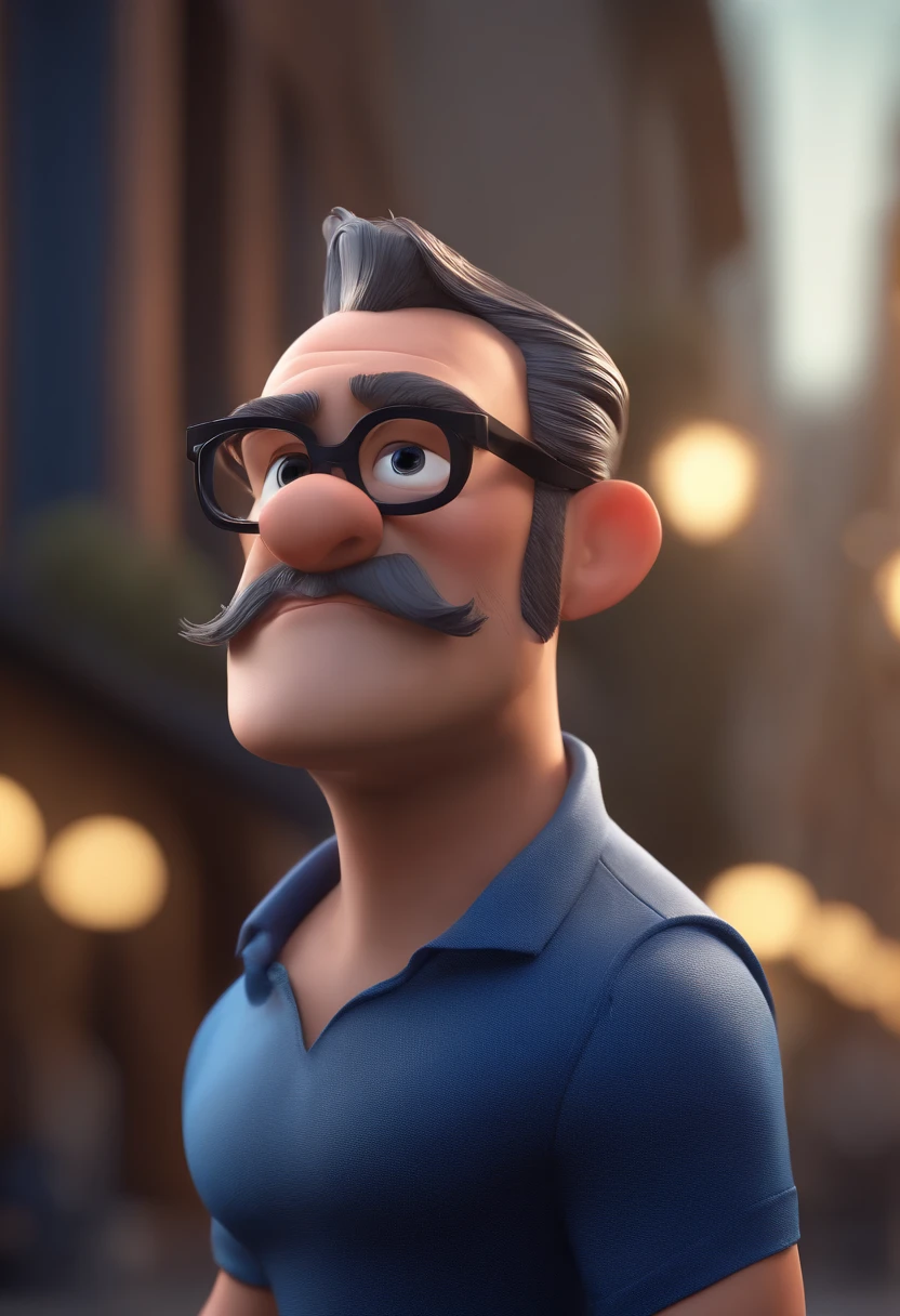 Cartoon character of a man with black glasses and a blue shirt, animation character, Caractere estilizado, animation style rendering, 3D estilizado, Arnold Maya render, 3 d render stylized, toon render keyshot, Personagem 3D, Personagem 3D, 3d rendering stylized, 3 d character render, personagem de desenho animado, Personagem de close up, Pose de personagem, (Estilo Pixar) (master part:1.2) (Bokeh) (best quality) (pele detalhada) (textura detalhada) (8k) (argila) (Cinematic lighting) (foco nítido