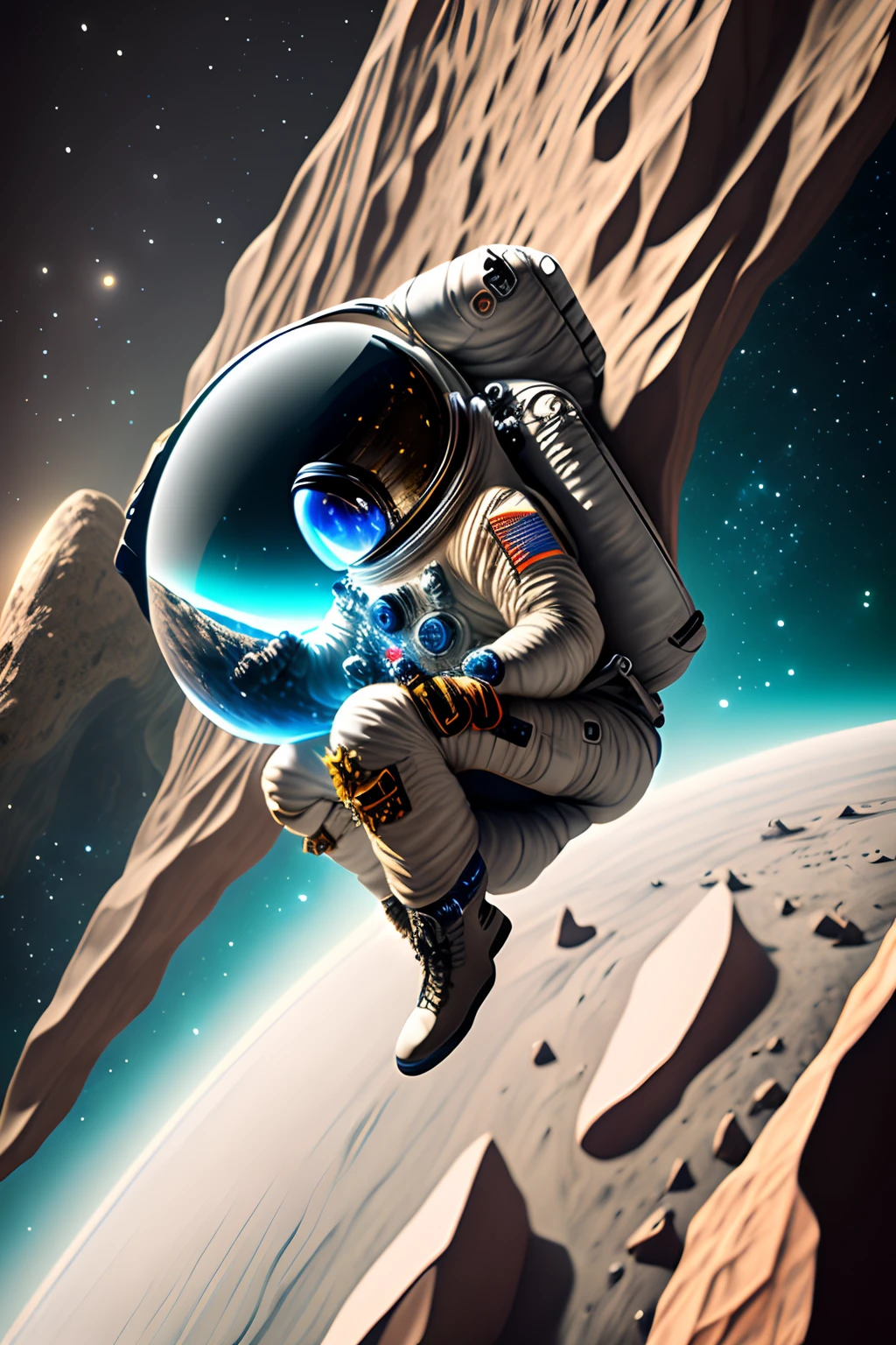 space astronaut, Climbing an asteroid，4K Ultra HD, 超A high resolution, (Photorealistic: 1.4), Best Quality，masutepiece，Mards　Locket