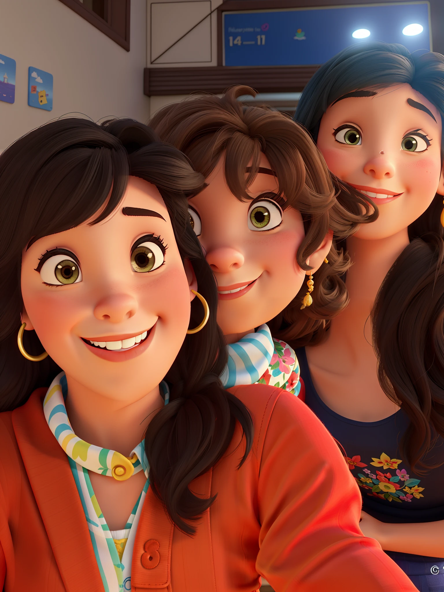 Amigas no estilo disney pixar, alta qualidade, muito felizes indo para uma festa