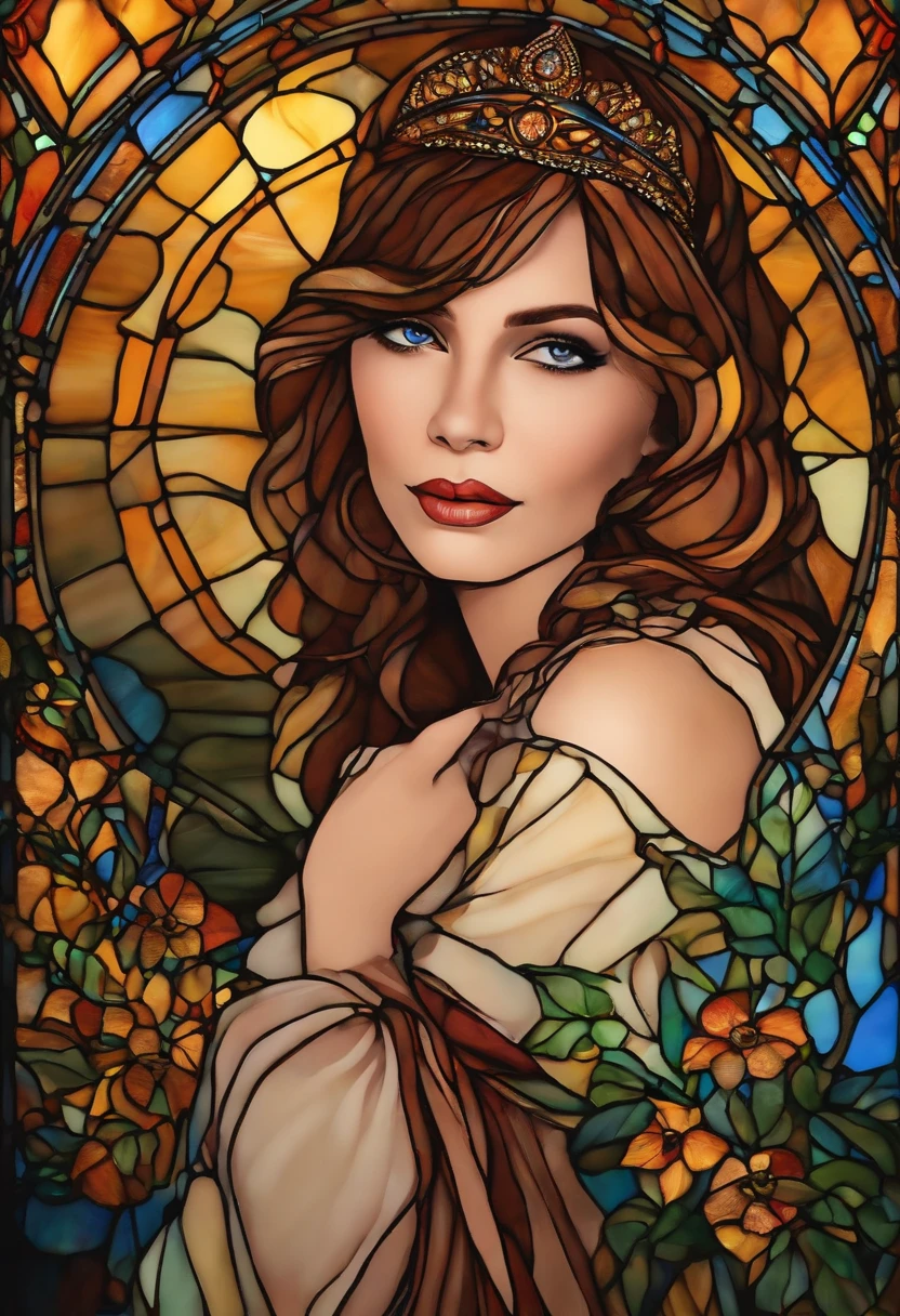 (master part, Qualidade Superior, best quality,Arte Oficial, Beautiful and Aesthetic:1.2),(1girl:1.3), 1girl BREAK art stained glass windows, vidro colorido, linhas de chumbo, BREAK light transmission vibrant colors, projetos intrincados, efeitos luminosos, ambiente espiritual