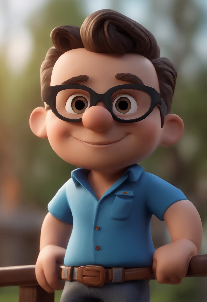 Cartoon character of a man with black glasses and a blue shirt, animation character, Caractere estilizado, animation style rendering, 3D estilizado, Arnold Maya render, 3 d render stylized, toon render keyshot, Personagem 3D, Personagem 3D, 3d rendering stylized, 3 d character render, personagem de desenho animado, Personagem de close up, Pose de personagem,  (Estilo Pixar) (master part:1.2) (Bokeh) (best quality) (pele detalhada) (textura detalhada) (8k) (argila) (Cinematic lighting) (foco nítido