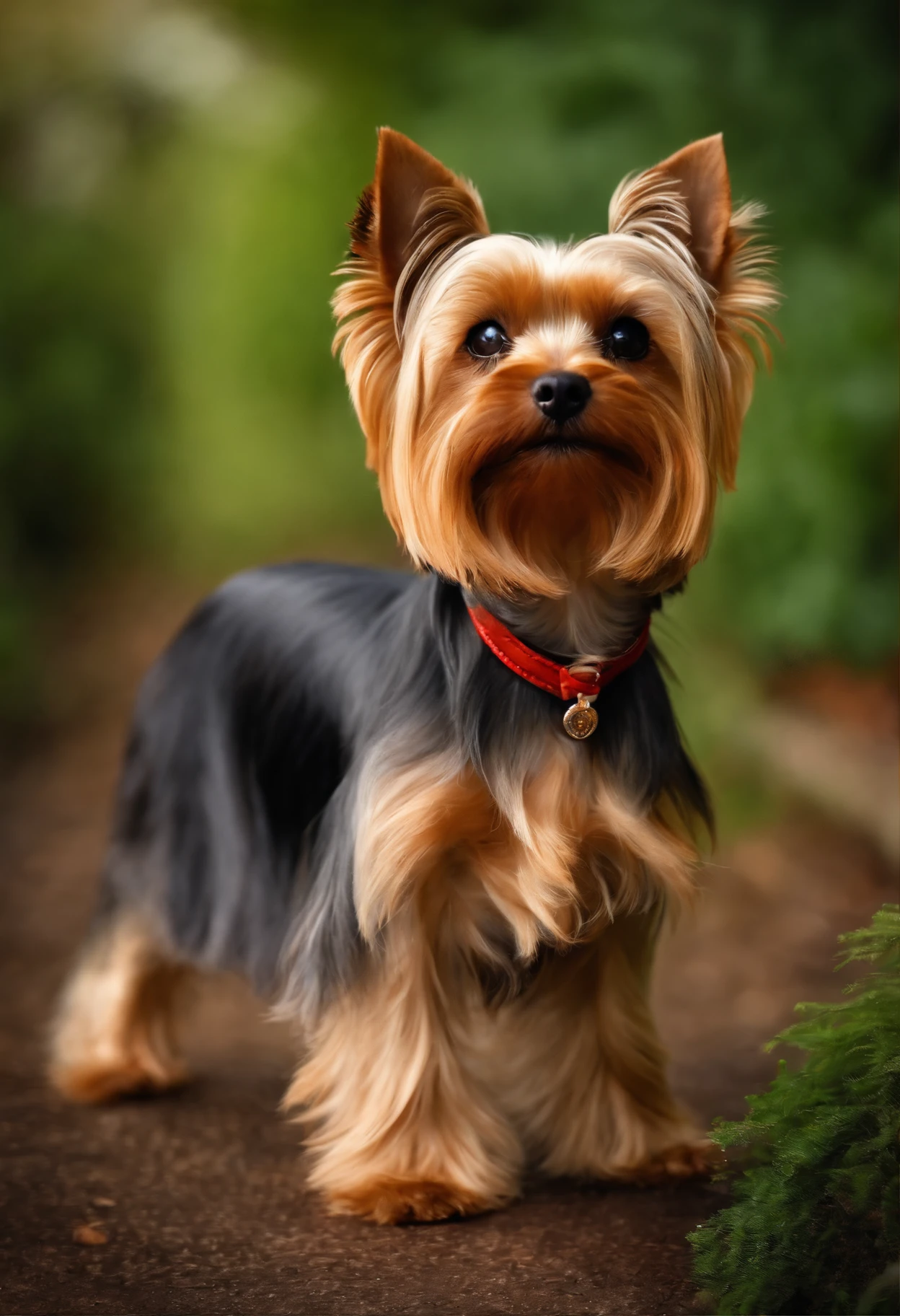 Make a Yorkshire Terrier Dog, denro de uma casa, deitado em sua casa, pousando para uma foto. esta imagem deve transmitir ternura