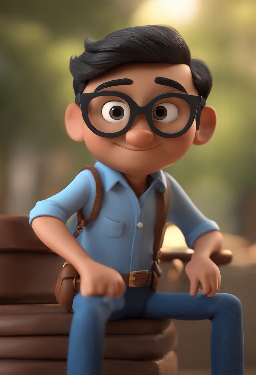 Cartoon character of a man with black glasses and a blue shirt, animation character, Caractere estilizado, animation style rendering, 3D estilizado, Arnold Maya render, 3 d render stylized, toon render keyshot, Personagem 3D, Personagem 3D, 3d rendering stylized, 3 d character render, personagem de desenho animado, Personagem de close up, Pose de personagem, (Estilo Pixar) (master part:1.2) (Bokeh) (melhor qualidade) (pele detalhada) (textura detalhada) (8k) (argila) (Cinematic lighting) (foco nítido