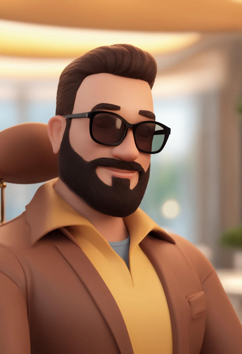 cartoon character of a bearded man with black glasses and a shirt with Volkswagen logo, animation character, Caractere estilizado, animation style rendering, 3D estilizado, Arnold Maya render, 3 d render stylized, toon render keyshot, Personagem 3D, Personagem 3D, 3d rendering stylized, 3 d character render, personagem de desenho animado, Personagem de close up, Pose de personagem, (Estilo Pixar) (master part:1.2) (Bokeh) (best quality) (pele detalhada) (textura detalhada) (8k) (argila) (Cinematic lighting) (foco nítido