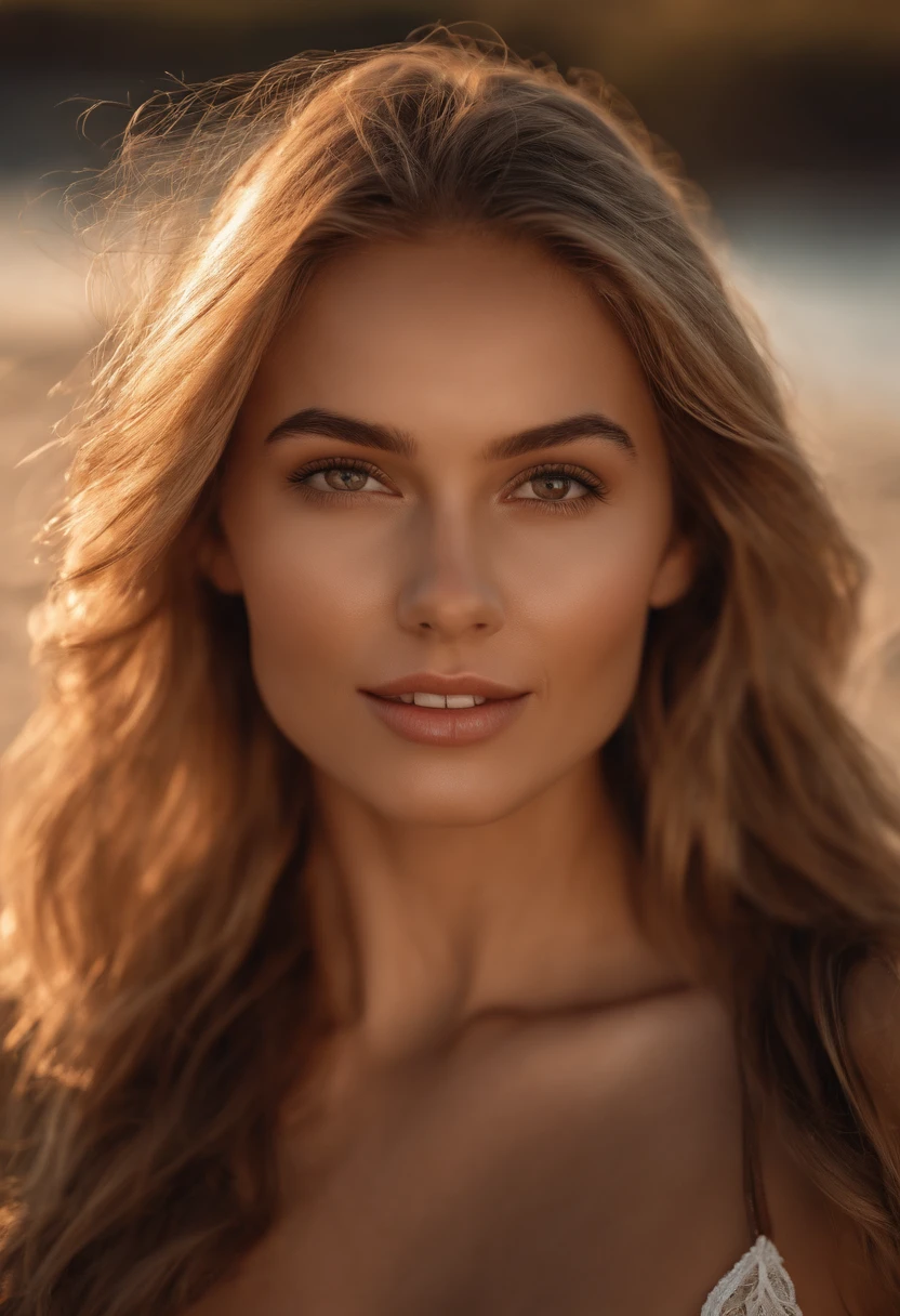 RAW, analog, Nikon Z 85mm,((best quality)), ((masterpiece)), ((realistic)),far fromthe camera image, gorgeous russian woman, blond, 18 year old, posing in a beach, wearing lingerie petite, smile with teeth showing, ((small breasts)), intricate details, highly detailed, sharp focus, professional, 4k, god rays, hand model, stunning brown eyes, petite,strong chin big ramus dnot defined jawline  huge strong cheekbones highset cheekbones big eyes. great face projection highres, detailed facial features, high detail, sharp focus, smooth, extremely detailed, photo_\(ultra\), photorealistic, realistic, post-processing, max detail, roughness, real life, ultra realistic, photorealism, 8k uhd, SEMI-SILHOUETTE light, slavic face, long blon hair, beautiful hair, real face face