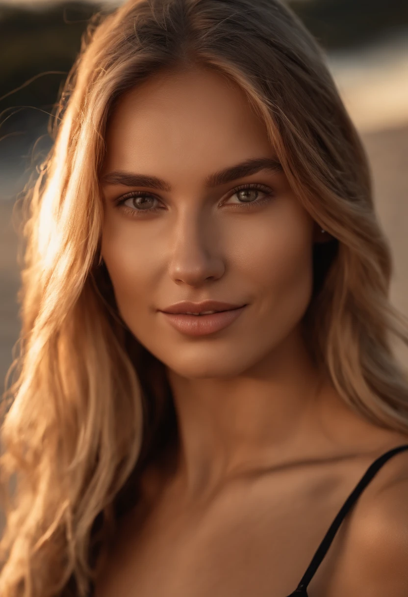 professional full body shot of a Norwegian girl wearing only a two-piece swimsuit (beach), (dune), long hair, perfect female anatomy, (beautiful abs), beautiful detailed face, beautiful symmetrical face, cute natural makeup, photorealistic, hyperrealistic, realistic, extremely detailed, sharp focus, cinematic light, rays of the gods, intense sunset, film grain, professional color grading, digital art, very detailed, depth of field, f/1. 4, 50mm, 8k. detailed and realistic portrait of a woman with a few freckles, round eyes and short messy hair shot outside,staring at camera, chapped lips, soft natural lighting, portrait photography,