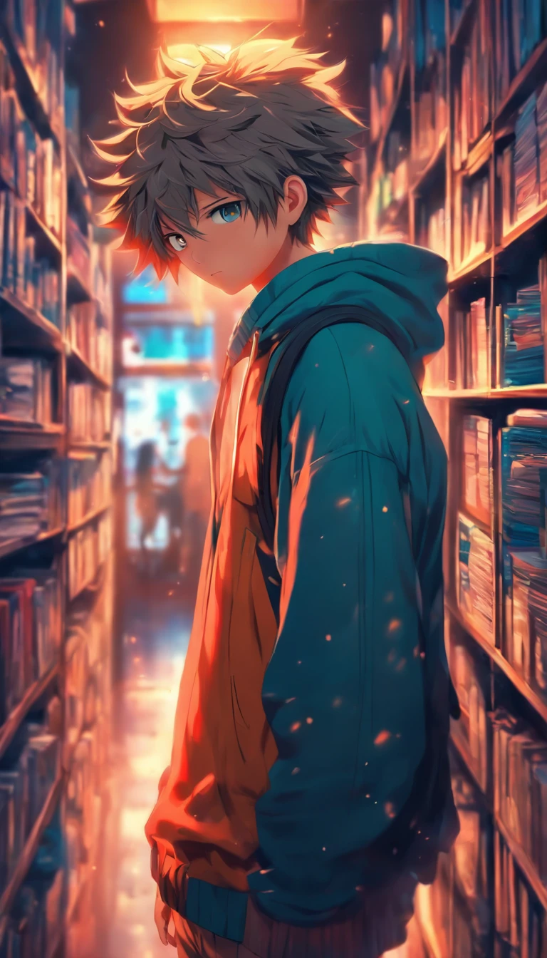 digital illustration of a Harutowho is shy and introverted high school student , anime style art