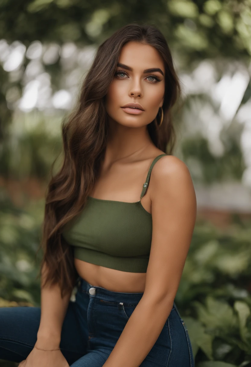 Arafed mulher com uma regata branca e colar, com olhos verdes, Retrato Sophie Mudd, cabelos castanhos e olhos grandes, Selfie de uma jovem mulher, Camera eyes, Violeta Myers, sem maquiagem, Maquiagem natural, Look directly at the camera, Rosto com Artgram, Maquiagem sutil, Great full body photo, Olhos verdes penetrantes,Completamente nua, mostre-a