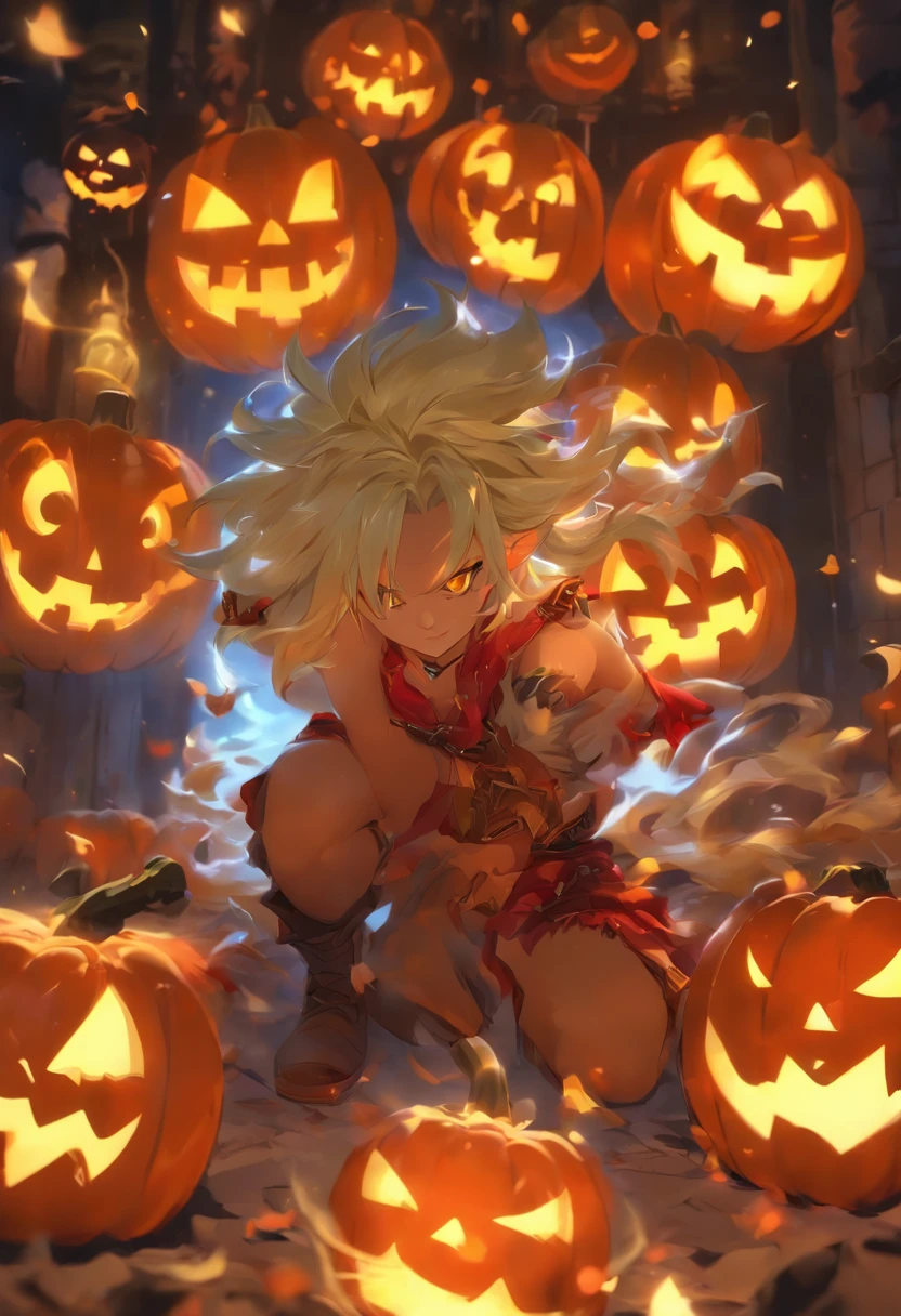 Halloween:1.5,Under the red moonlight,Big Red Moon,White hair:1.3,(masterpiece、top-quality、top-quality、Beautifully Aesthetic:1.2)、(((Halloween Moonshine)))、Cool pose、ighly detailed、colourfull、highestdetailed, Anatomically correct, nffsw, high details, Textured skin, 8K,perfect hand,perfect arms,
