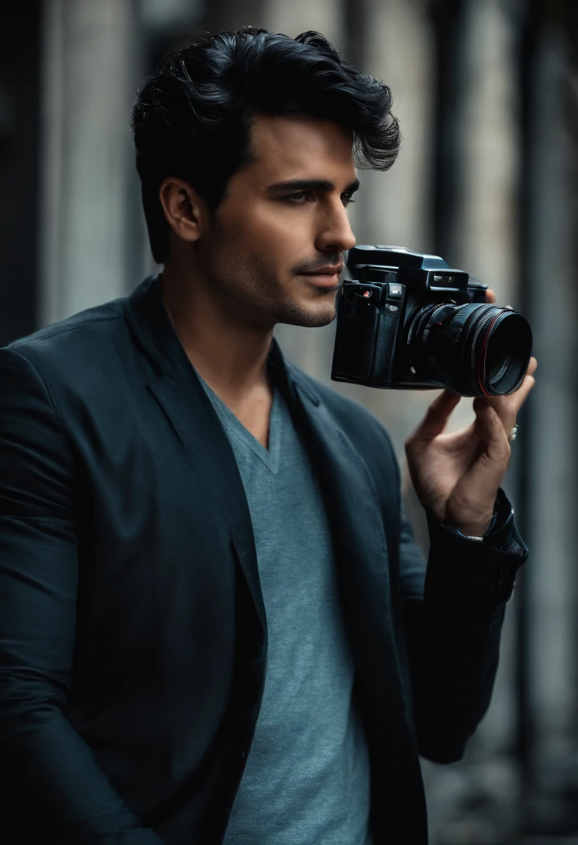 Black Haired Man With Professional Camera