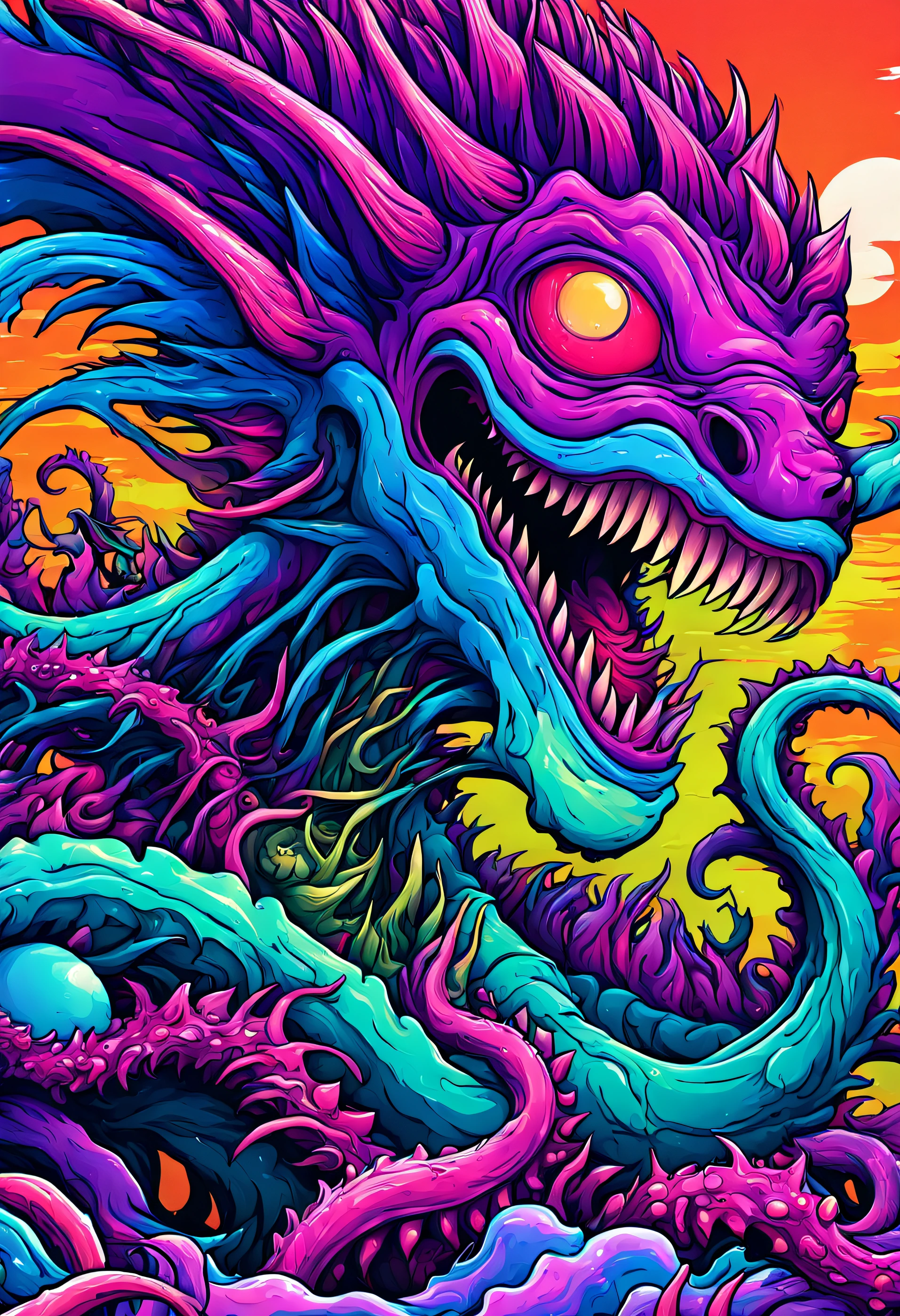 ((Psychedelic Master Laughing Monster 2D)), hiper besta, Colorido, alto detalhamento, cores saturadas, tentacles, Zumbis, sangue, Escuro, carnificina, Armas, magia das cores, estilo vaporwave, ((poster)) Surrealismo, imprimir csgo, hiper besta, hiper monstro, A monster inside a perfect crystalline translucent sphere, Sunset, Montanhas, Floresta, (Head Body Photo), (((Estilo Brock Hofer))), hiper besta, hiper monstro, monstro, ((Colorido, alto detalhamento, cores saturadas, tentacles, Zumbis, sangue, Escuro, carnificina, Armas, magia das cores, estilo vaporwave)), Technicolor altamente intrincado, arte colorida ultra detalhada, muito detalhado e colorido, cores brilhantes altamente detalhadas, altamente intrincado e colorido, colorido!! altamente detalhado, colorido hiper-detalhado, cheio de cores e detalhes ricos, cores altamente detalhadas, arte detalhada assustadora em cores, psychedelic art style, detailed digital illustration, 16k, 8k, 4k papel de parede uhd hdr.