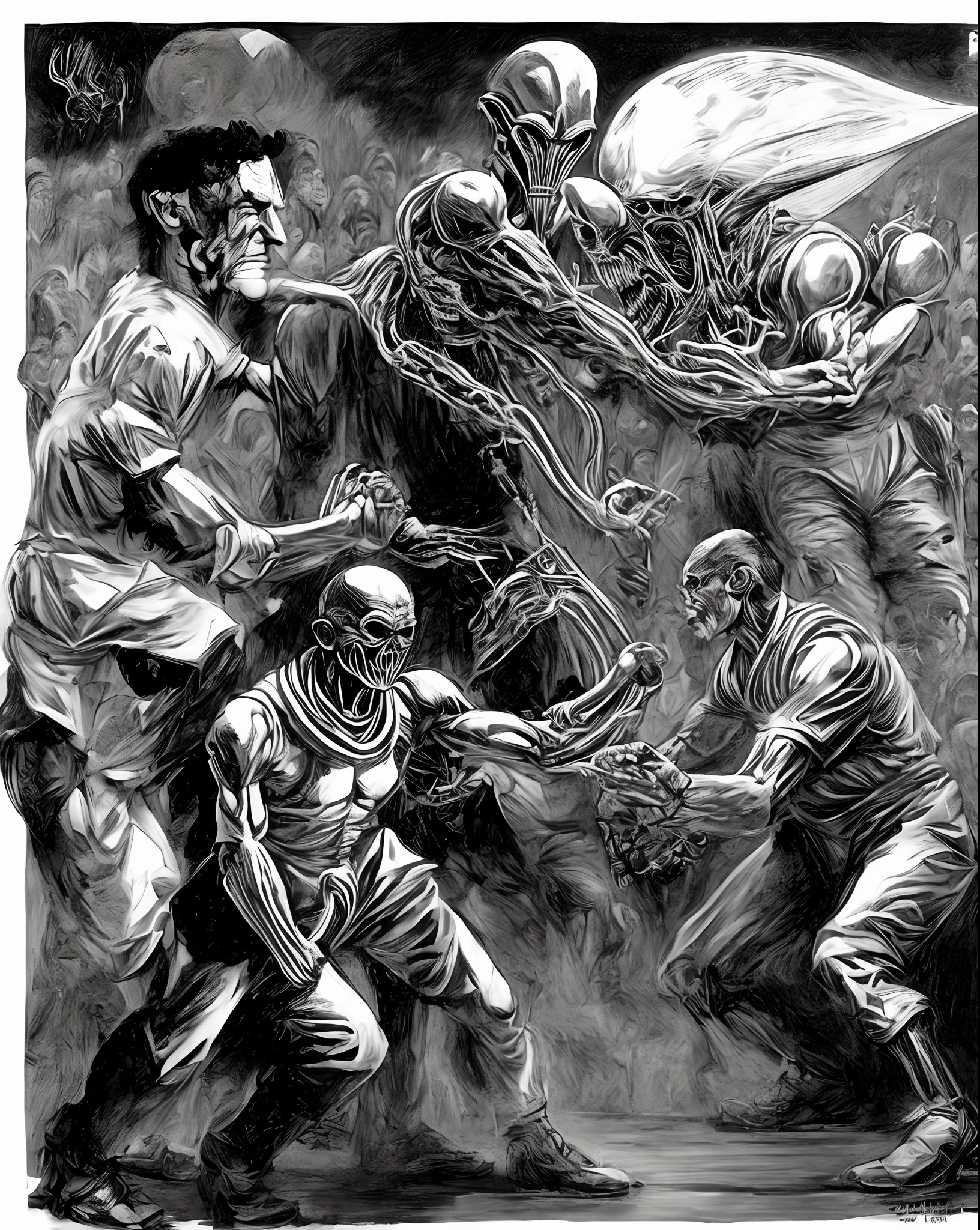 Ghandi fighting  alien xenomorph