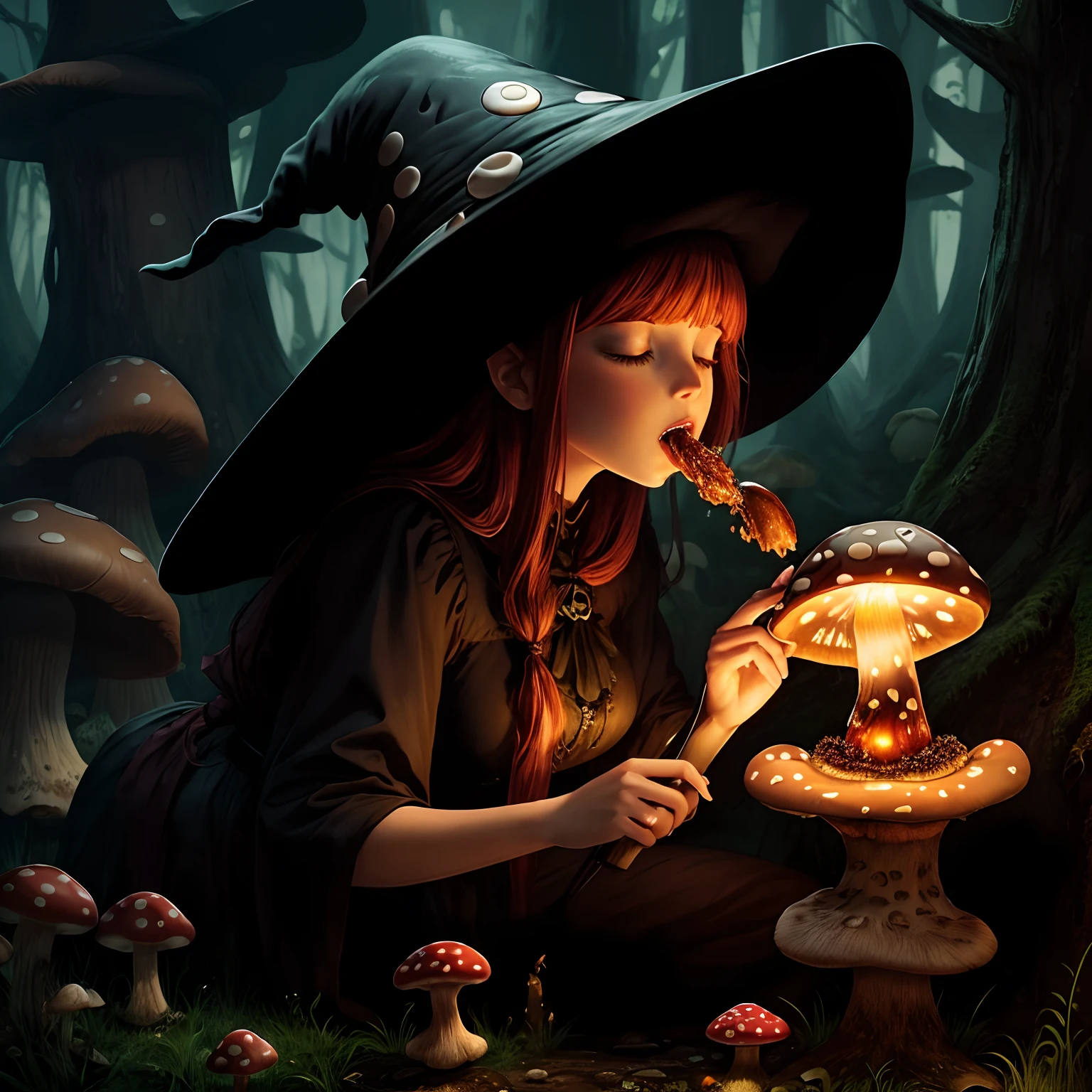 witch sucking on mushroom