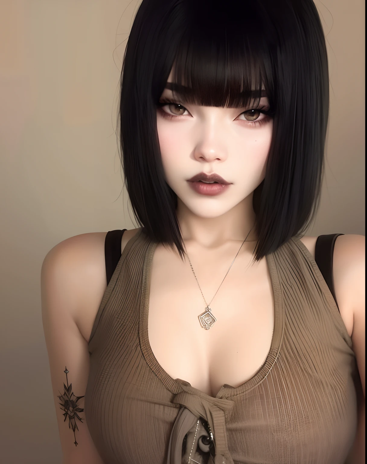 Black Hair Bob, (RAW Photo, Photorealism), (Very Dark Lip Gloss, Pitch Black Lipstick, So Many Eyelashes, Pitch Black Eyeshadow, Watery Eyes, Crying, Angry, High Quality, High Resolution, Depth of Field, Chromatic Aberration, Natural Color, Caustics, Japan, Female, 30s), Choker, Necklace, One Woman, Earrings, Bracelet, Soft Big , Good style, slender figure, the tip of the is clearly visible, the whole body, raw legs, body line is very sexy, the crotch is wide open, the are sticking out, the skin is very exposed, the tip of the is clearly visible, the areola is visible, the pubic area is clearly visible, the crotch is wide open