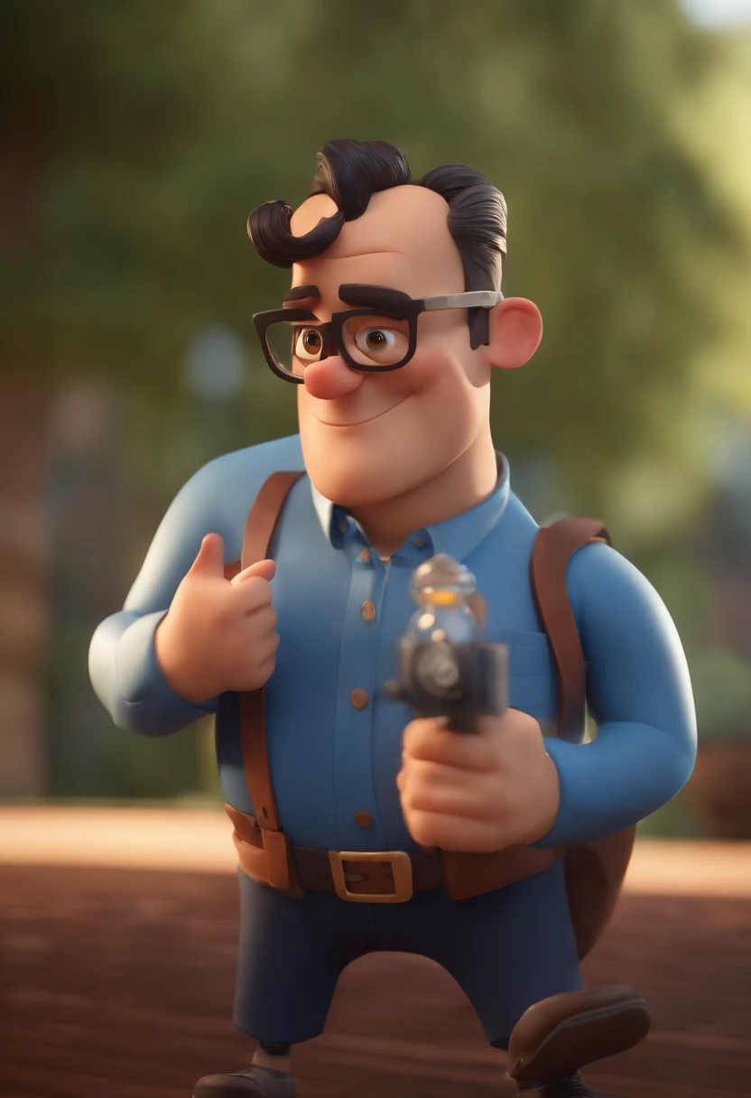 Cartoon character of a man wearing black glasses and a blue shirt, um personagem animado, Caractere estilizado, animation style rendering, 3D estilizado, Arnold Maya render, 3 d render stylized, toon render keyshot, Personagem 3D, Personagem 3D, 3d rendering stylized, 3 d character render, personagem de desenho animado, Personagem de close up, Pose de personagem, (Estilo Pixar) (master part:1.2) (Bokeh) (best quality) (pele detalhada) (textura detalhada) (8k) (argila) (Cinematic lighting) (foco nítido,Senta e vaza a parte superior do corpo
