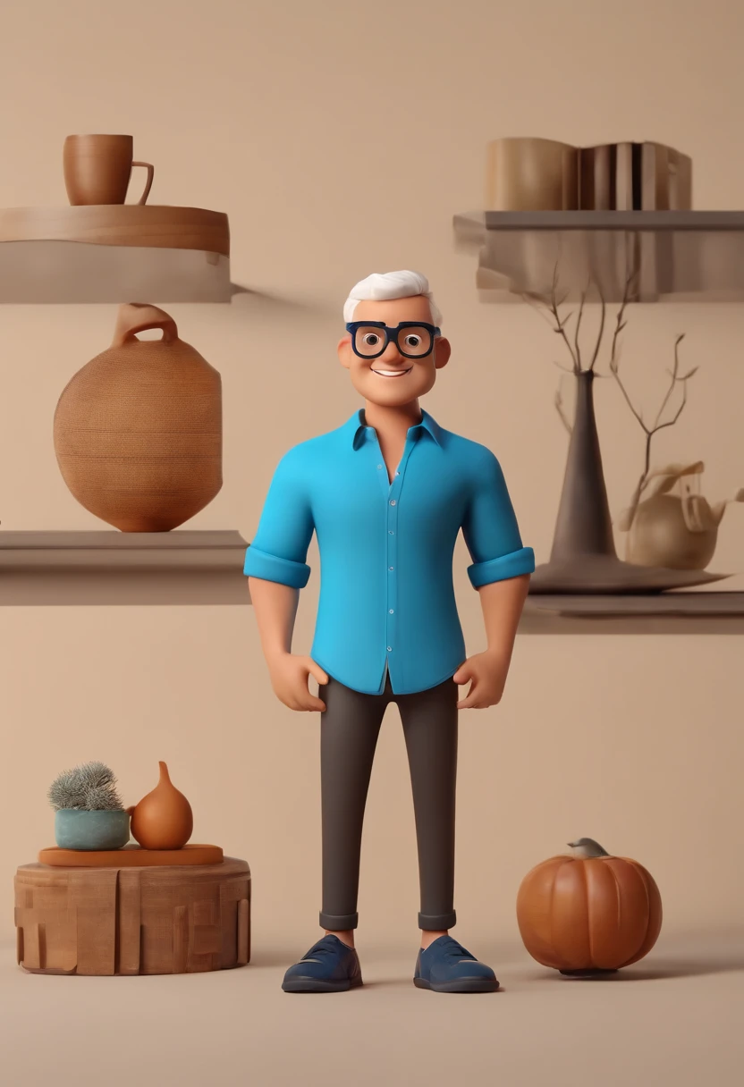 Cartoon character of a man wearing black glasses and a blue shirt, um personagem animado, Caractere estilizado, animation style rendering, 3D estilizado, Arnold Maya render, 3 d render stylized, toon render keyshot, Personagem 3D, Personagem 3D, 3d rendering stylized, 3 d character render, personagem de desenho animado, Personagem de close up, Pose de personagem, (Estilo Pixar) (master part:1.2) (Bokeh) (best quality) (pele detalhada) (textura detalhada) (8k) (argila) (Cinematic lighting) (foco nítido，Senta e vaza a parte superior do corpo