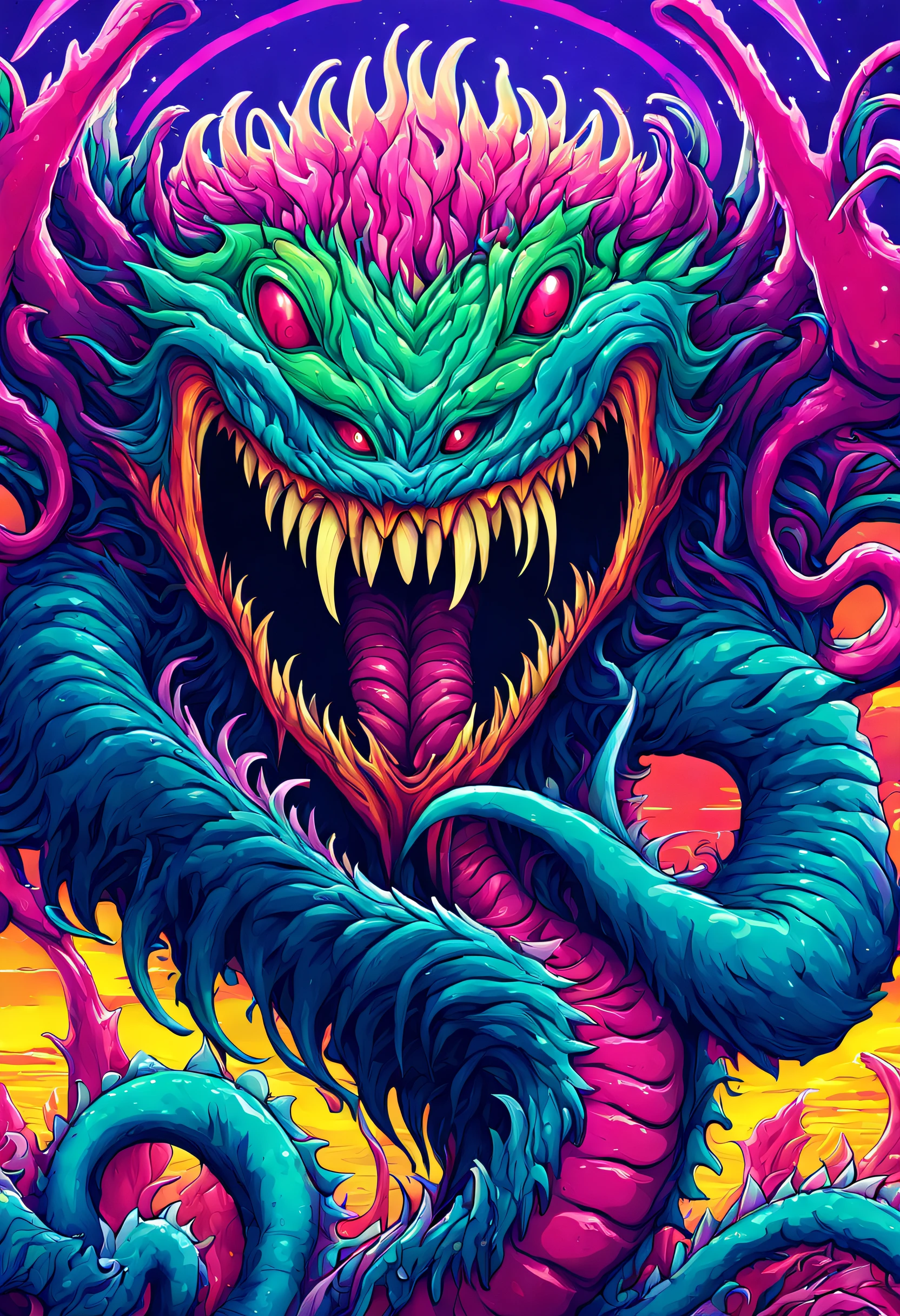 ((Psychedelic Master Laughing Monster 2D)), hiper besta, Colorido, alto detalhamento, cores saturadas, tentacles, Zumbis, sangue, Escuro, carnificina, Armas, magia das cores, estilo vaporwave, ((poster)) Surrealismo, imprimir csgo, hiper besta, hiper monstro, A monster inside a perfect crystalline translucent sphere, Sunset, Montanhas, Floresta, (Head Body Photo), (((Estilo Brock Hofer))), hiper besta, hiper monstro, monstro, ((Colorido, alto detalhamento, cores saturadas, tentacles, Zumbis, sangue, Escuro, carnificina, Armas, magia das cores, estilo vaporwave)), Technicolor altamente intrincado, arte colorida ultra detalhada, muito detalhado e colorido, cores brilhantes altamente detalhadas, altamente intrincado e colorido, colorido!! altamente detalhado, colorido hiper-detalhado, cheio de cores e detalhes ricos, cores altamente detalhadas, arte detalhada assustadora em cores, psychedelic art style, detailed digital illustration, 16k, 8k, 4k papel de parede uhd hdr.