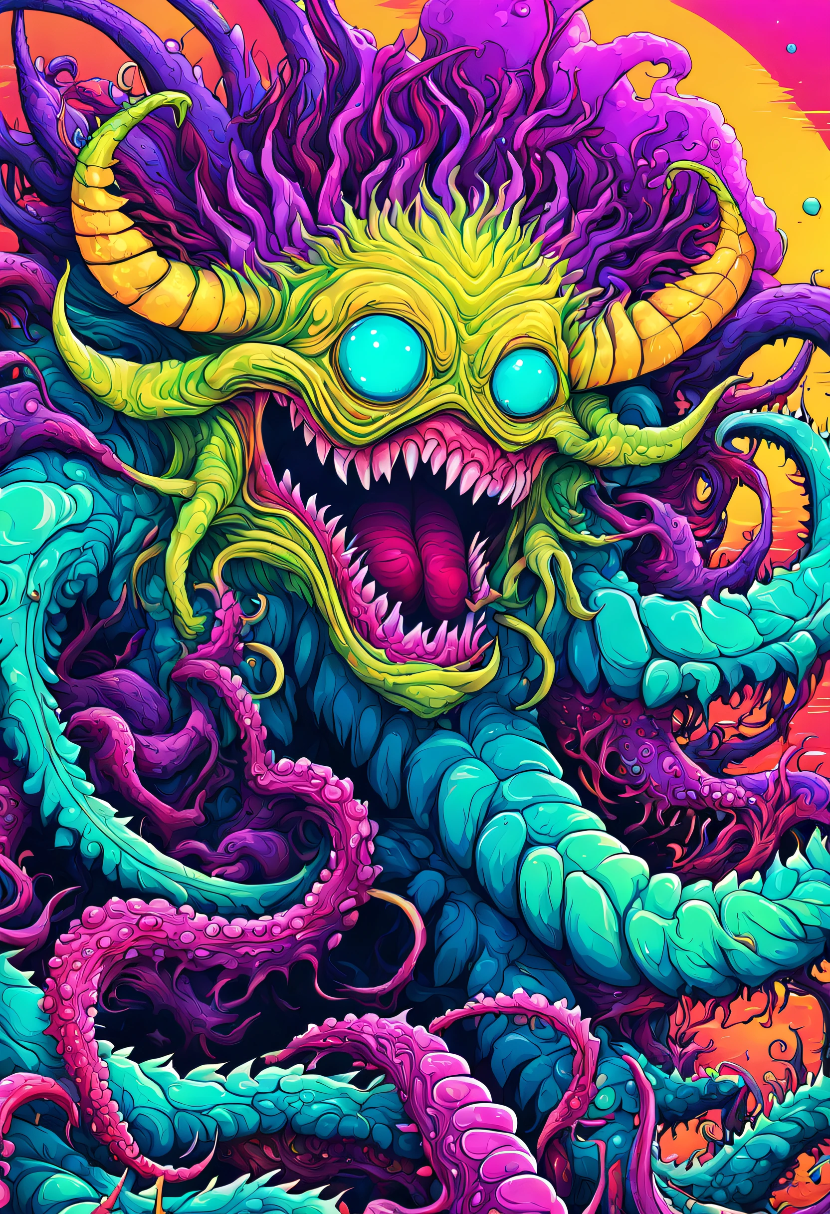 ((Psychedelic Master Laughing Monster 2D)), hiper besta, Colorido, alto detalhamento, cores saturadas, tentacles, Zumbis, sangue, Escuro, carnificina, Armas, magia das cores, estilo vaporwave, ((poster)) Surrealismo, imprimir csgo, hiper besta, hiper monstro, A monster inside a perfect crystalline translucent sphere, Sunset, Montanhas, Floresta, (Head Body Photo), (((Estilo Brock Hofer))), hiper besta, hiper monstro, monstro, ((Colorido, alto detalhamento, cores saturadas, tentacles, Zumbis, sangue, Escuro, carnificina, Armas, magia das cores, estilo vaporwave)), Technicolor altamente intrincado, arte colorida ultra detalhada, muito detalhado e colorido, cores brilhantes altamente detalhadas, altamente intrincado e colorido, colorido!! altamente detalhado, colorido hiper-detalhado, cheio de cores e detalhes ricos, cores altamente detalhadas, arte detalhada assustadora em cores, psychedelic art style, detailed digital illustration, 16k, 8k, 4k papel de parede uhd hdr.