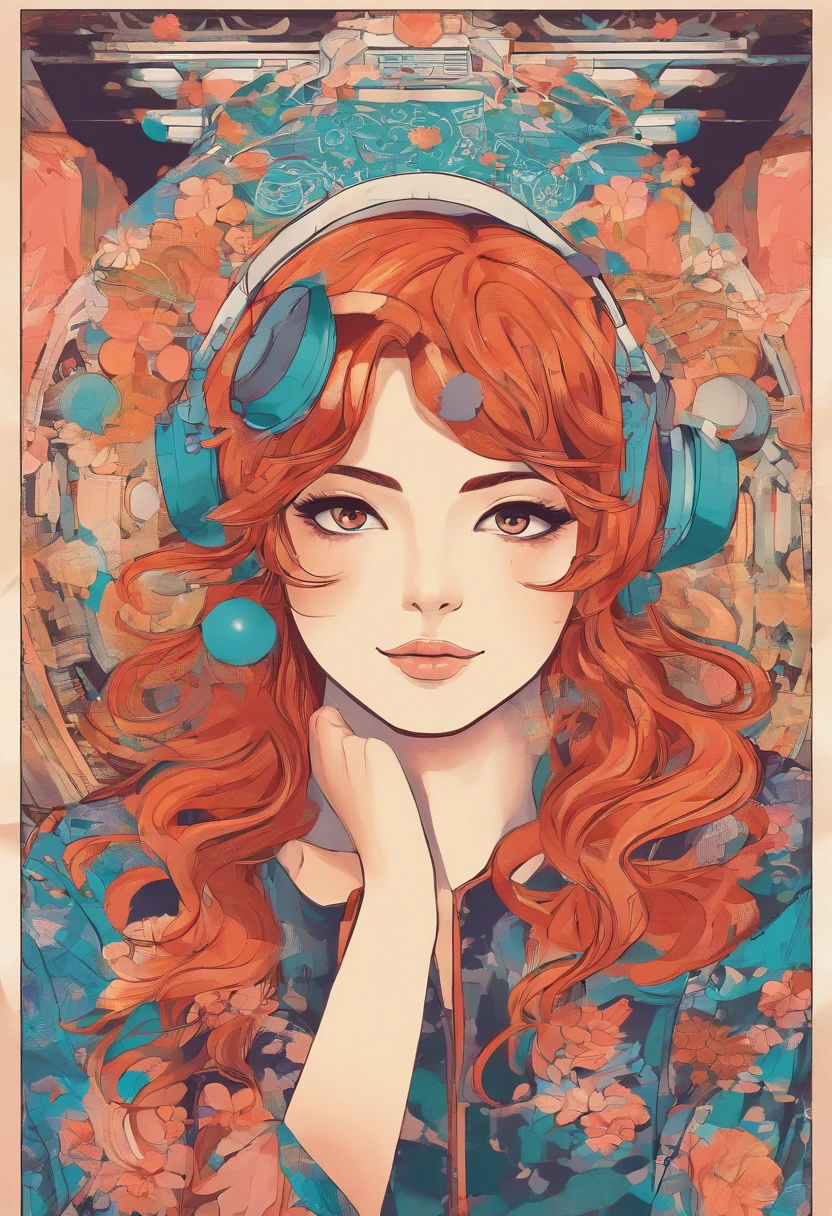 Mulher ruiva, 30 anos, arrogante, sentada em uma Cadeira , fazendo selfie