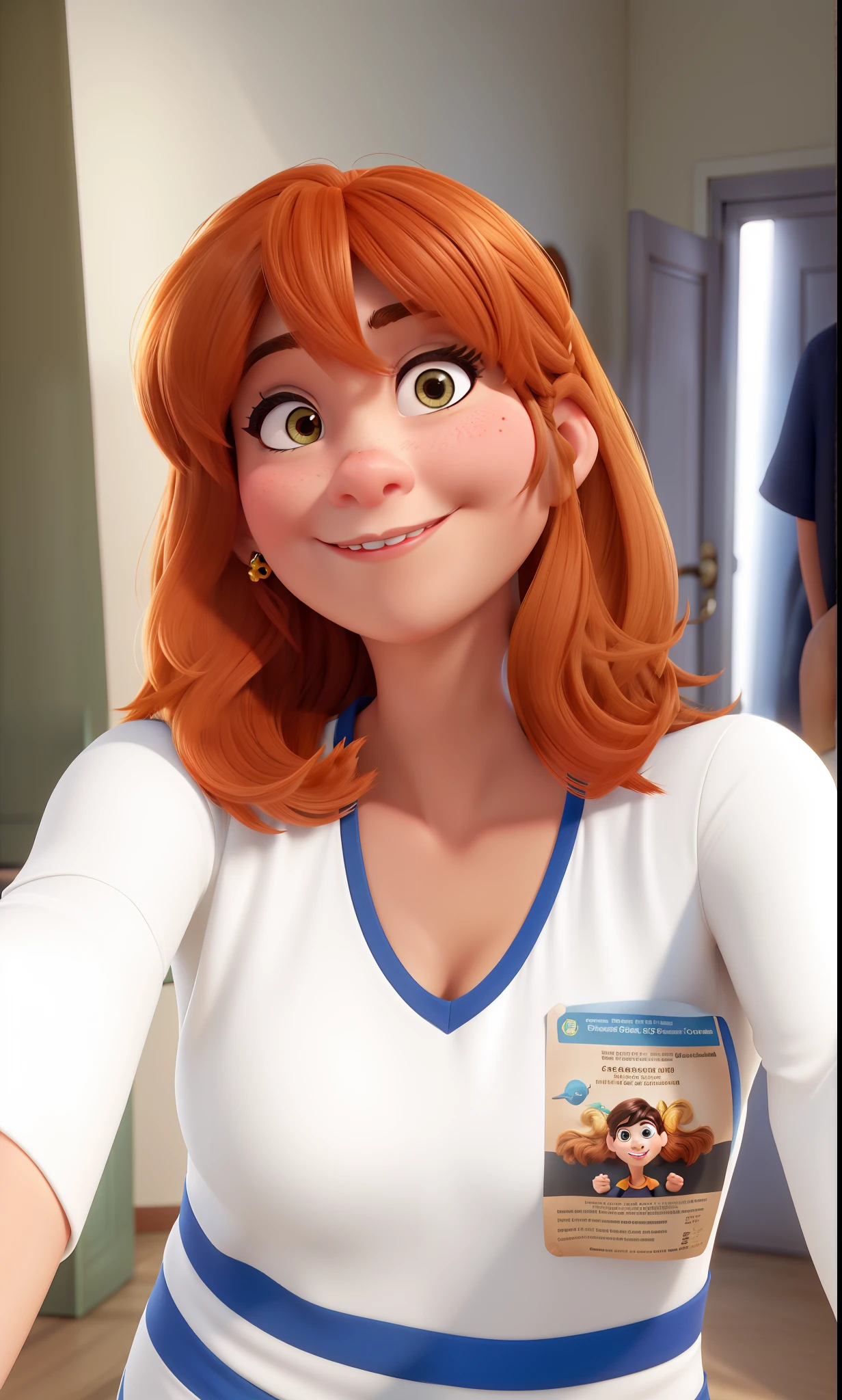 Uma mulher estilo Disney, estilo pixar. Estilo anime, cabelo curto , cabelo laranja, olhos fechados , alta qualidade, melhor qualidade
