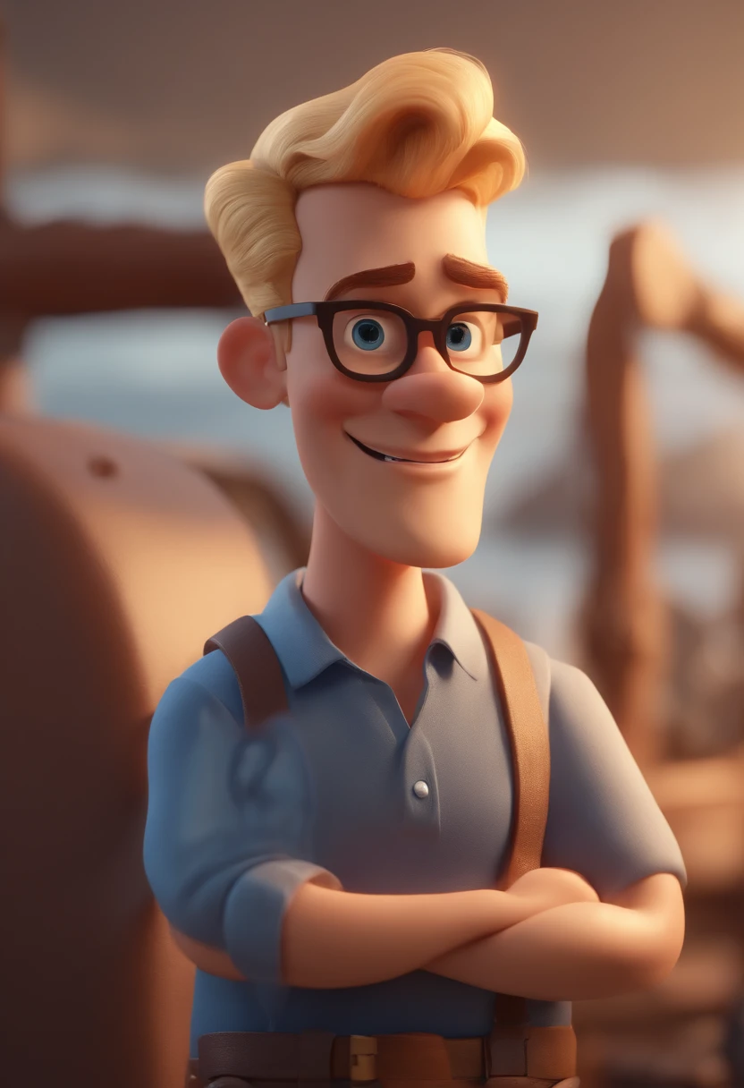 Cartoon character of a blond man with beard with glasses and a blue shirt, animation character, Caractere estilizado, animation style rendering, 3D estilizado, Arnold Maya render, 3 d render stylized, toon render keyshot, Personagem 3D, Personagem 3D, 3d rendering stylized, 3 d character render, personagem de desenho animado, Personagem de close up, Pose de personagem, (Estilo Pixar) (master part:1.2) (Bokeh) (best quality) (pele detalhada) (textura detalhada) (8k) (argila) (Cinematic lighting) (foco nítido