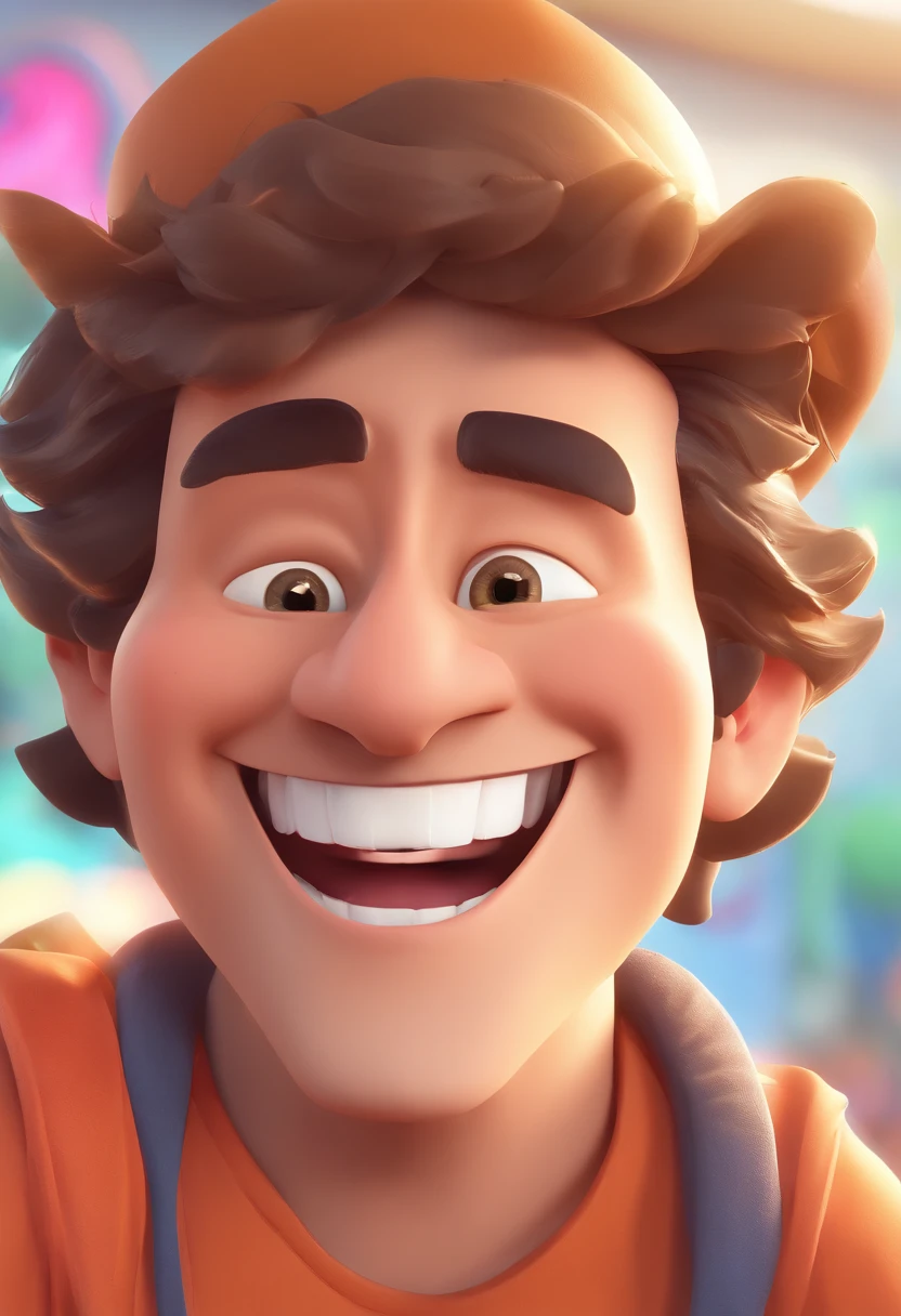 Smiling Man Illustration, sorriso insano, Homem de pele marrom com um sorriso gigante, happily smiling at the camera, sorriso atrevido, he's smiling, sorriso muito grande, Macho sorridente, foto de perfil headshot, rindo sorriso enorme, desenhando no estilo de Arte 3D, c4d, fundo de cor branco puro, estilo disney, estilo pixar render ilustracao Super Detalhe, 8k