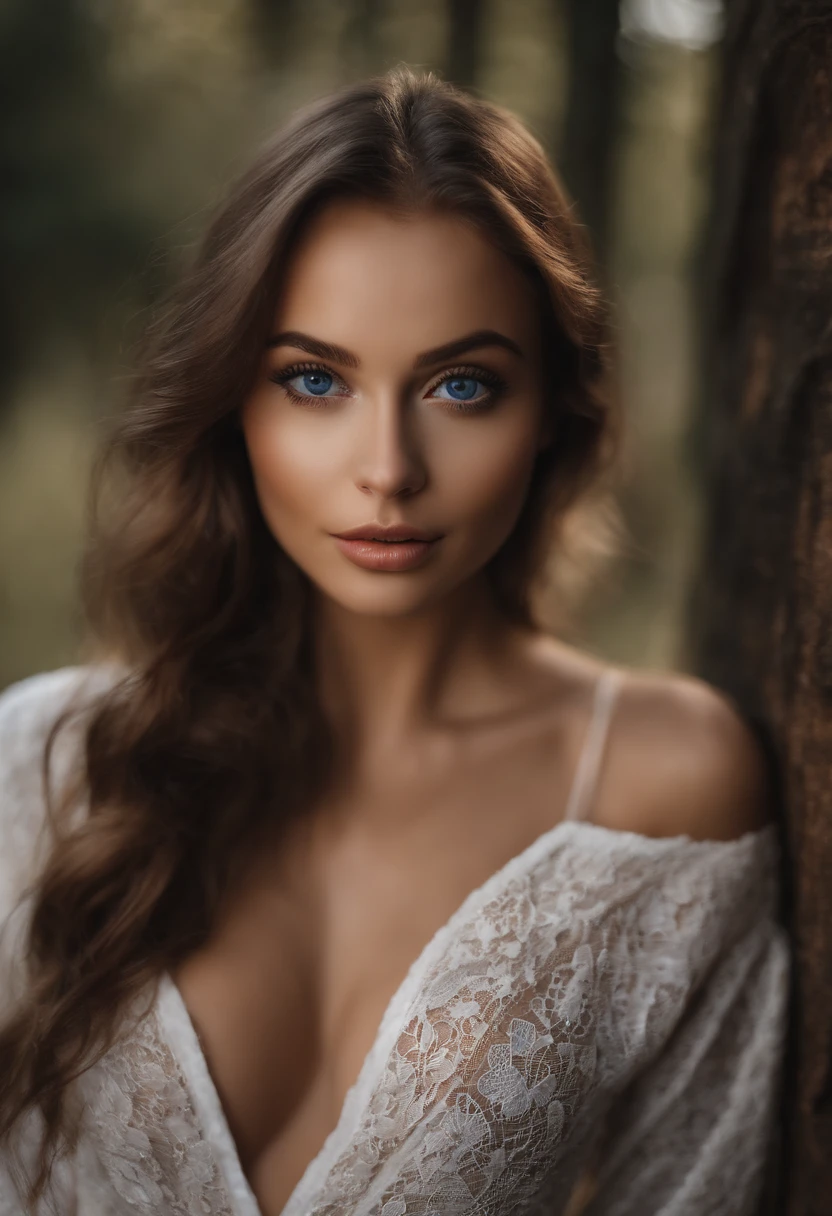 Arafed woman with beautiful naked breasts, Sexy girl with blue eyes, portrait sophie mudd, brown hair and big eyes,Zimmeraugen, Violet Myers, kein Make-up, Natural makeup, Blick direkt in die Kamera, Gesicht mit ArtGram, dezentes Make-up,Selfie ohne Balken, Spaltung