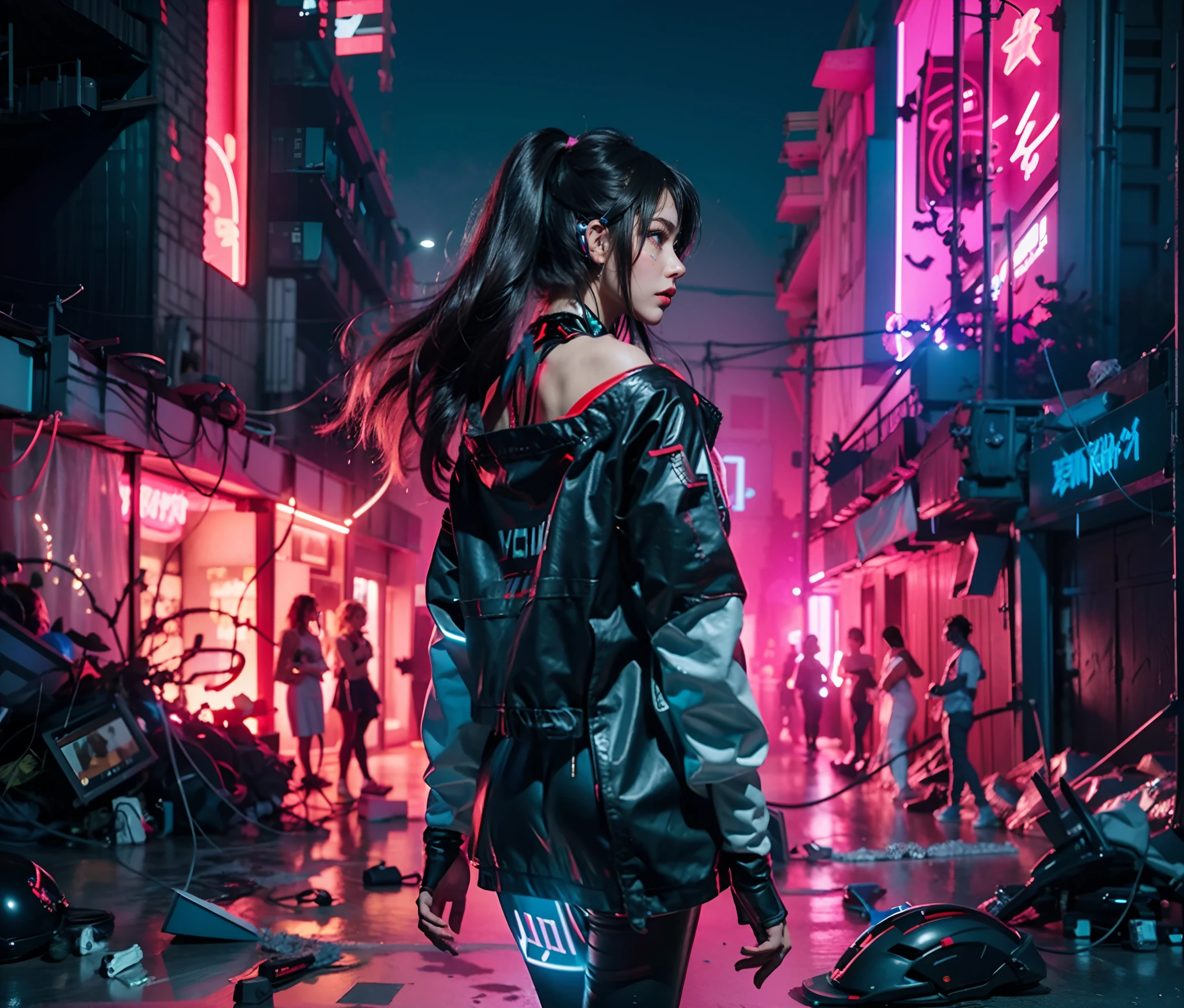 1girll,Perfect facial features,delicated face,(((Clean face))),(Cyberpunk Personality:1.3),Bring headphones,Illuminated helmet and headphones,Sparkling Jewelry,glowing earrings,glowing necklace,inside in room,Electron beam background,best qualtiy,tmasterpiece,Video Filter Presets,Cinema-level lighting,C4D Rendering,rendering by octane,with light glowing,Hikiaroscuro,