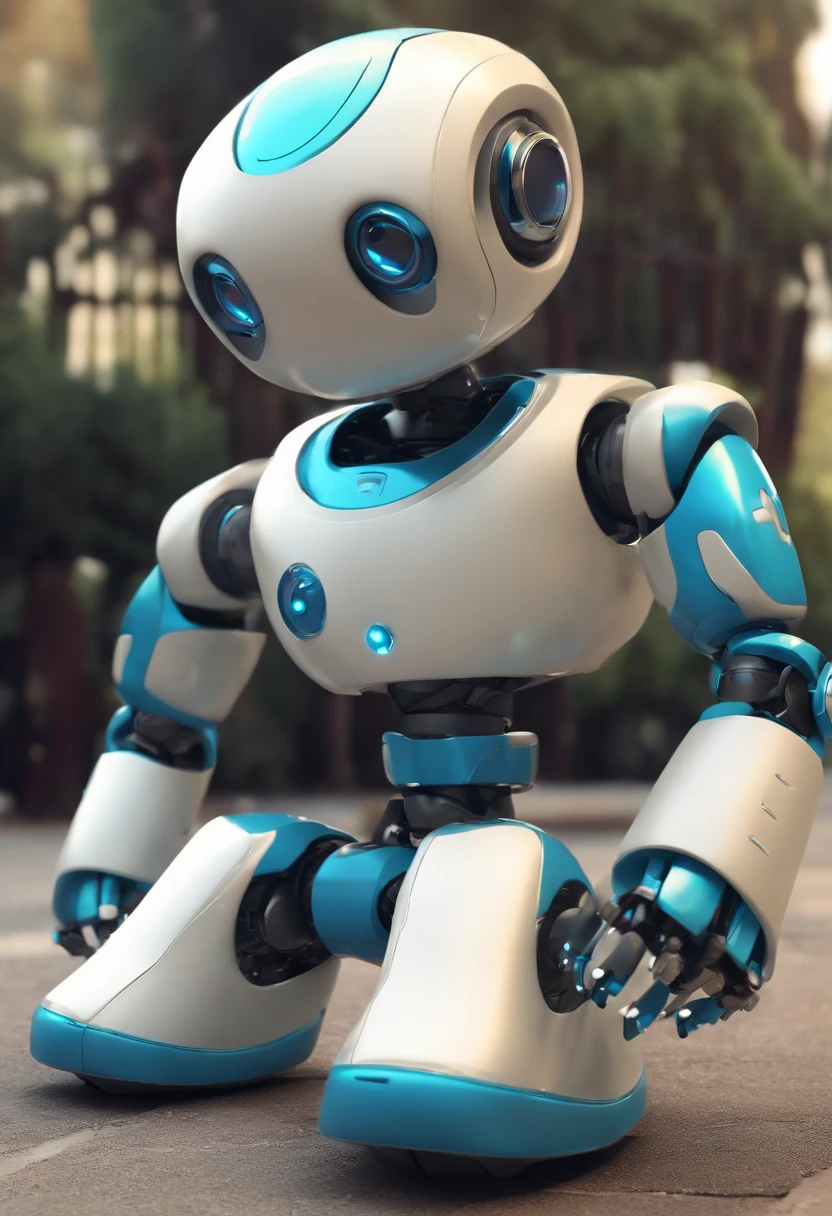 Cartoon character with eyes and arms sitting on the ground, tintoy characterdesign robot, adorable friendly robot, cute humanoid robot, muito bonito , animation character, 3d kid robot, cute robot, posing robotically, pixar 3 d animation style, friendly robot, robo cor azul