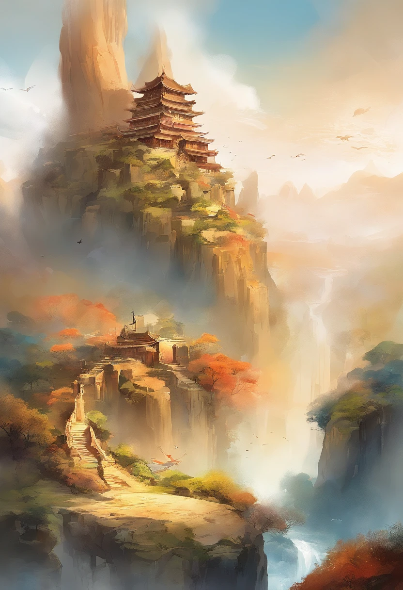 Blockade has no desert、Chinese landscape painting,ink and watercolor painting,water ink,ink,Smudge,Faraway view,Ultra-wide viewing angle,