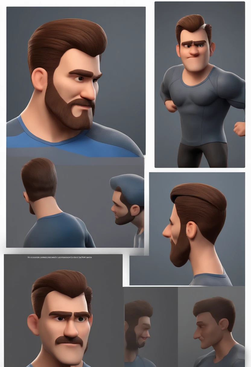 Personagem de desenho animado de um homem loiro de 30 anos personal trainer cabelo loiro com barba e uma camisa azul, animation character, Caractere estilizado, animation style rendering, 3D estilizado, Arnold Maya render, 3 d render stylized, toon render keyshot, Personagem 3D, Personagem 3D, 3d rendering stylized, 3 d character render, personagem de desenho animado, Personagem de close up, Pose de personagem,  (Estilo Pixar) (master part:1.2) (Bokeh) (best quality) (pele detalhada) (textura detalhada) (8k) (argila) (Cinematic lighting) (foco nítido