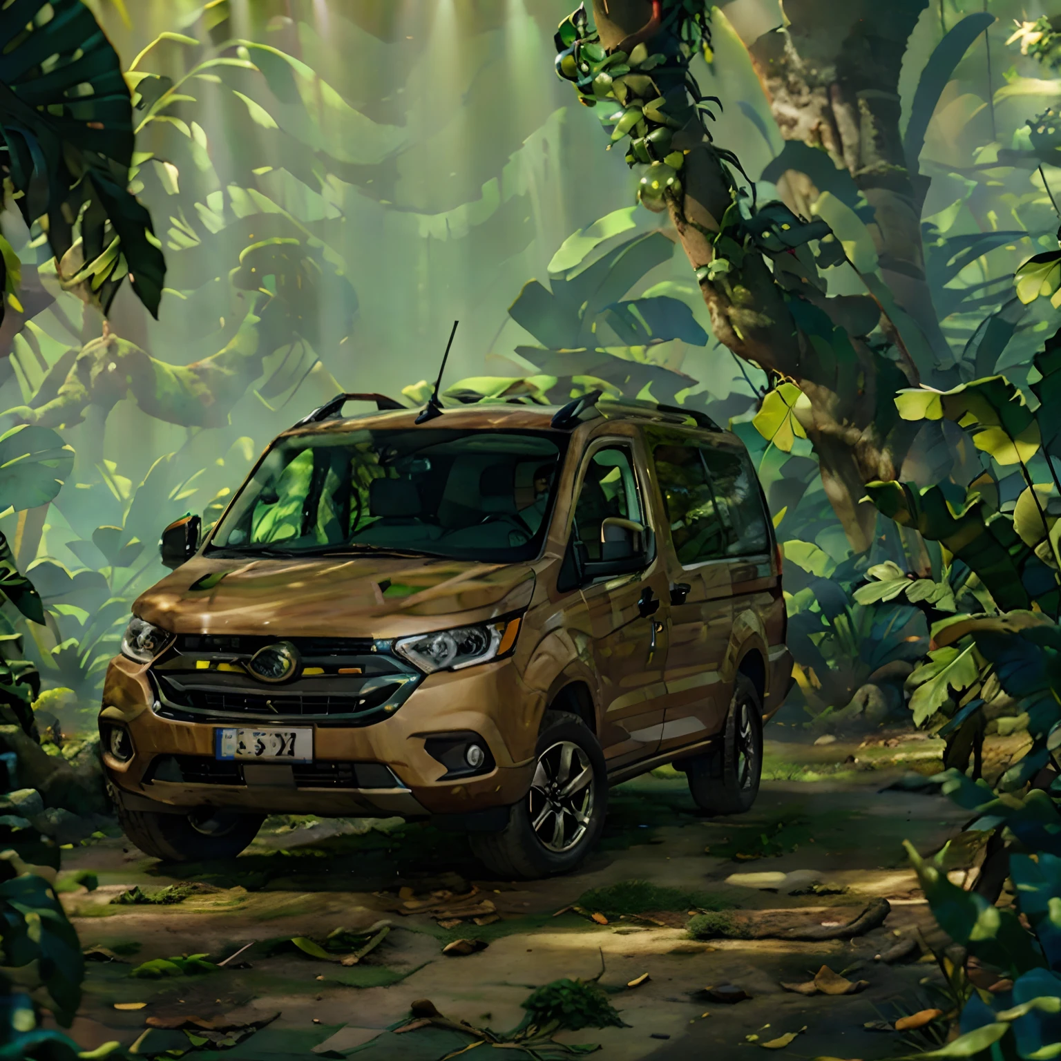 Van in jungle