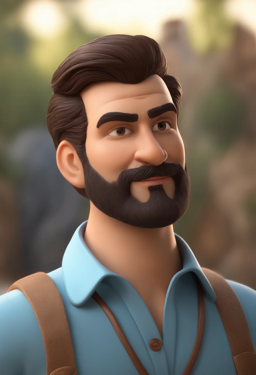 Personagem de desenho animado de um homem loiro de 30 anos cabelo amarelo com barba e uma camisa azul, animation character, Caractere estilizado, animation style rendering, 3D estilizado, Arnold Maya render, 3 d render stylized, toon render keyshot, Personagem 3D, Personagem 3D, 3d rendering stylized, 3 d character render, personagem de desenho animado, Personagem de close up, Pose de personagem,  (Estilo Pixar) (master part:1.2) (Bokeh) (best quality) (pele detalhada) (textura detalhada) (8k) (argila) (Cinematic lighting) (foco nítido