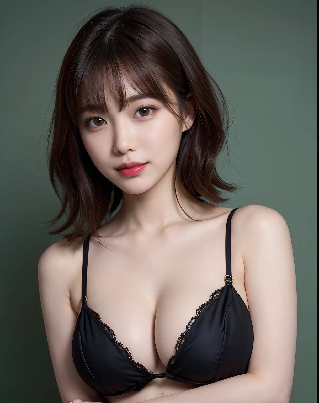 (Realistic, Photorealistic: 1.37), (masutepiece, Best Quality: 1.2), (Ultra High Resolution: 1.2), (Raw photo: 1.2), (Sharp Focus: 1.3), (Face Focus: 1.2), (Ultra detailed CG unified 8k wallpaper: 1.2), (Beautiful skin: 1.2), (pale skin: 1.3), (hyper-sharp focus: 1.5), (Ultra Sharp Focus: 1.5), ( Beautiful pretty face: 1.3), (hyper detailed background, Detail Background: 1.3), Bokeh, depth of fields, BREAK, very cute and beautiful Japan pictures of women, (sexymodel), professional attire, (22 years old: 1.1), Portrait of a girl with a bright smile, Upper body image, When viewed from the front, The composition is symmetrical, (Studio Lighting: 1.3), (Cinematic lights: 1.3), (Backlight: 1.3), Dim lighting, lighting that covers the whole body, (looking straight at you, Standing, Arms Down, SEXY Model Pose), BREAK, (shiny-brown half-up thin hair: 1.2), dark brown eyes, Beautiful eyes, Princess Eyes, ((Brown hair:1.3)), Single hair, Bangs, hair between eye, Long hair, curby, (huge-breasted;1.37, Big Breast:1.37, Big cleavage:1.37), (Detailed beautiful girl: 1.4), (Bare shoulder, Chest squeezed together, View Viewer, (cotton bikini:1.3), Solo, Parted lips, Red lips, (Shiny skin), Sweat, (Detailed blue sea view:1.5, Simple background), (light seductive smile:1.25), ((Perfect female body)), (Upper body image:1.3), Frame the head, Perfect Anatomy, Perfect proportions, 8.5 life-size, Face Focus, hyper realistic photography, Hyper Sharp Image, Hyper Detail Image,(short cut hair),,(large full breasts:1.5),fold your arms behind head:1.5,