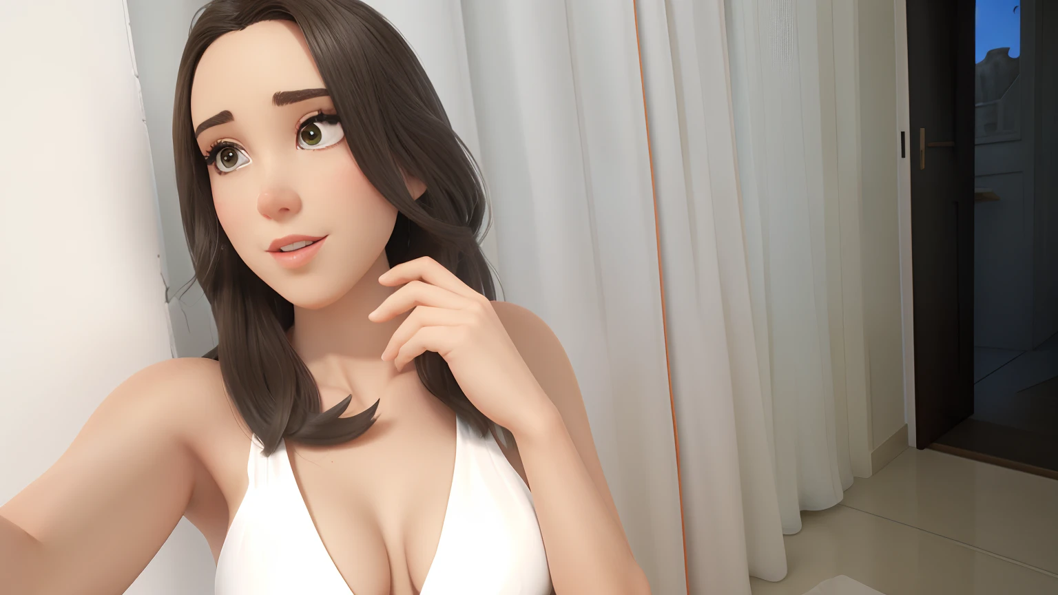 Naked big breasted girl sitting cross-legged